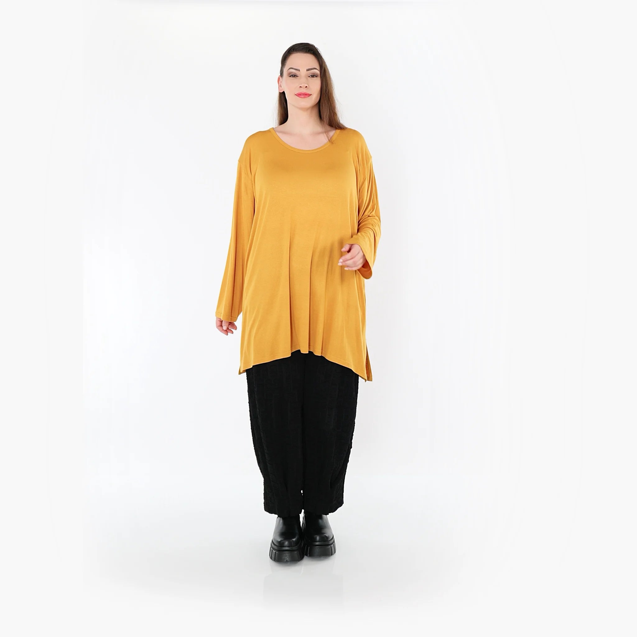  AKH Fashion Bigshirt in gerader Form, aus Viskose, 1531.07054, Senf, Ausgefallen, Zeitlos