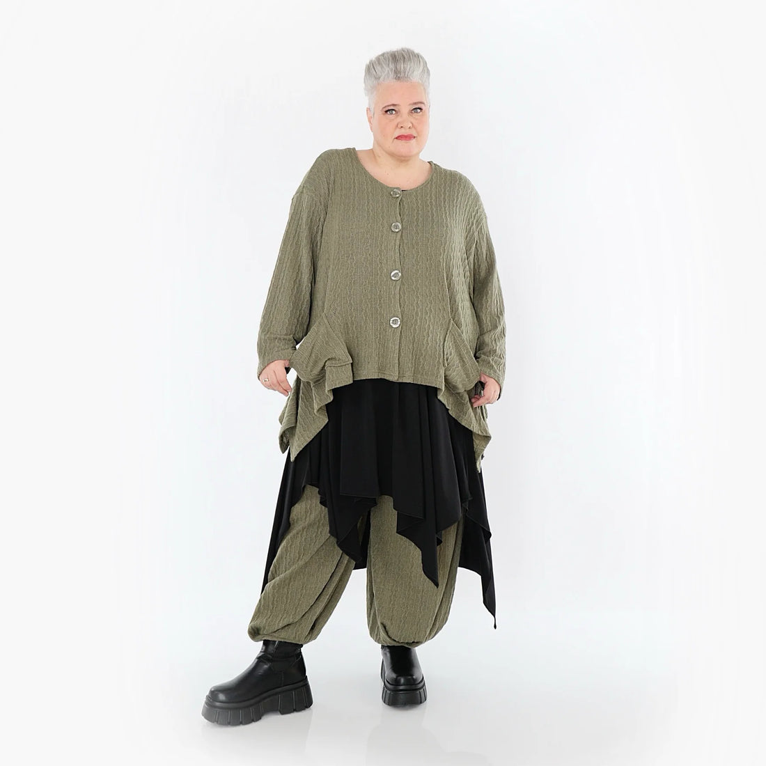  A-Form Jacke von AKH Fashion aus Materialmix, 1532.00118, Olive, Wellen, Ausgefallen