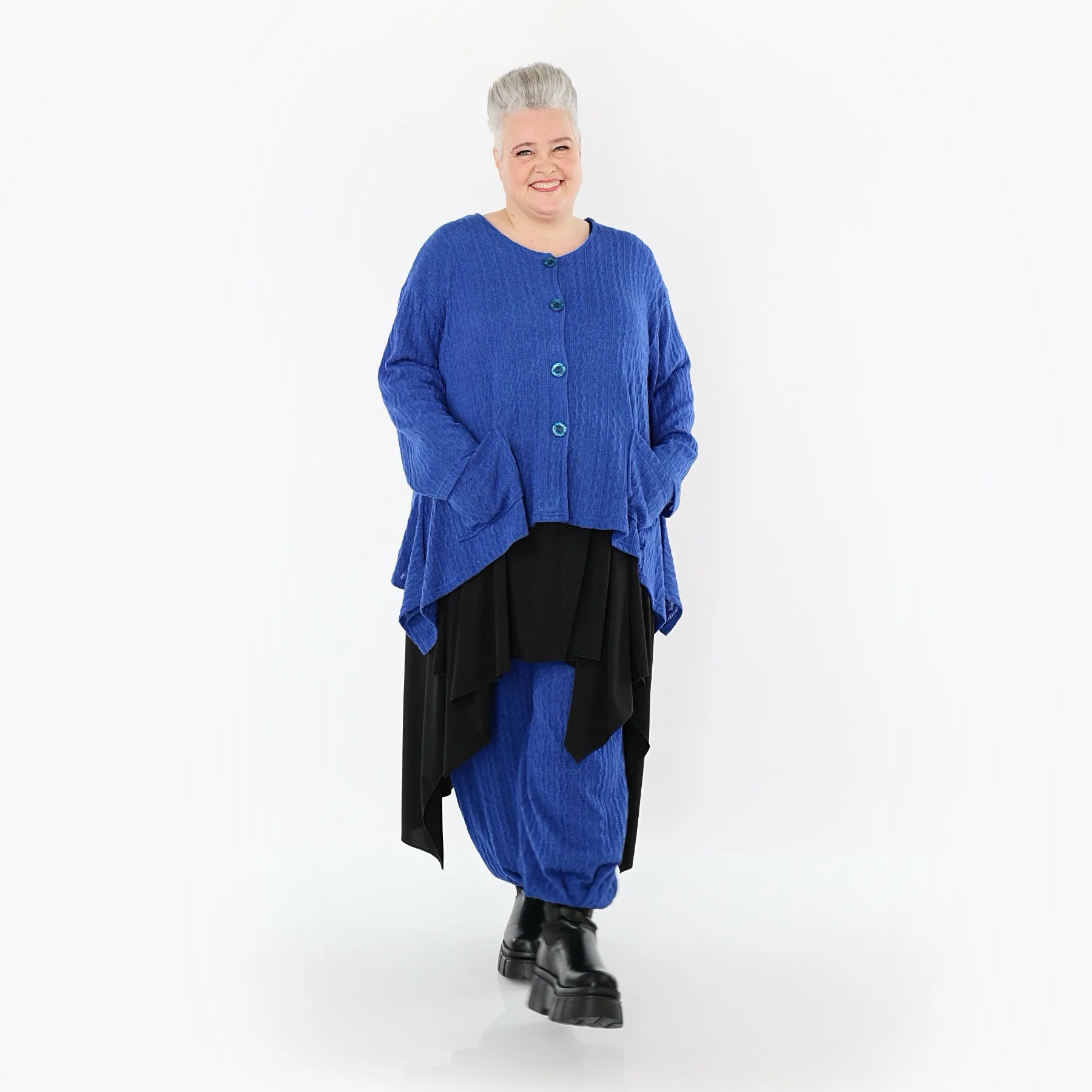  A-Form Jacke von AKH Fashion aus Materialmix, 1532.00118, Royalblau, Wellen, Ausgefallen