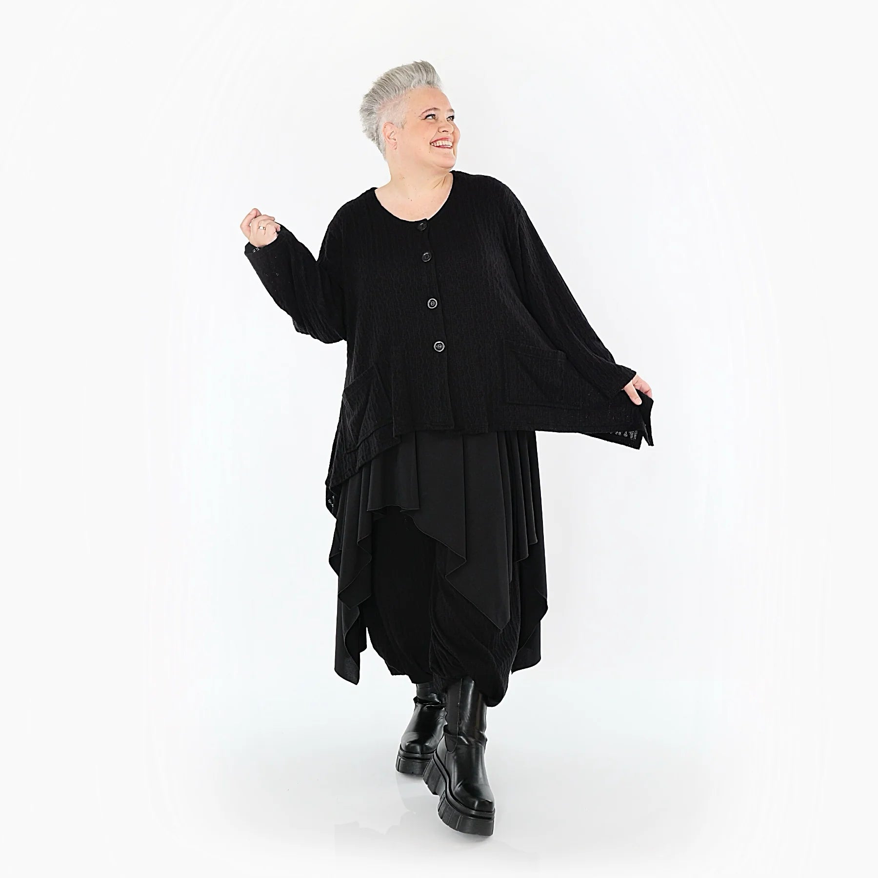 A-Form Jacke von AKH Fashion aus Materialmix, 1532.00118, Schwarz, Wellen, Ausgefallen