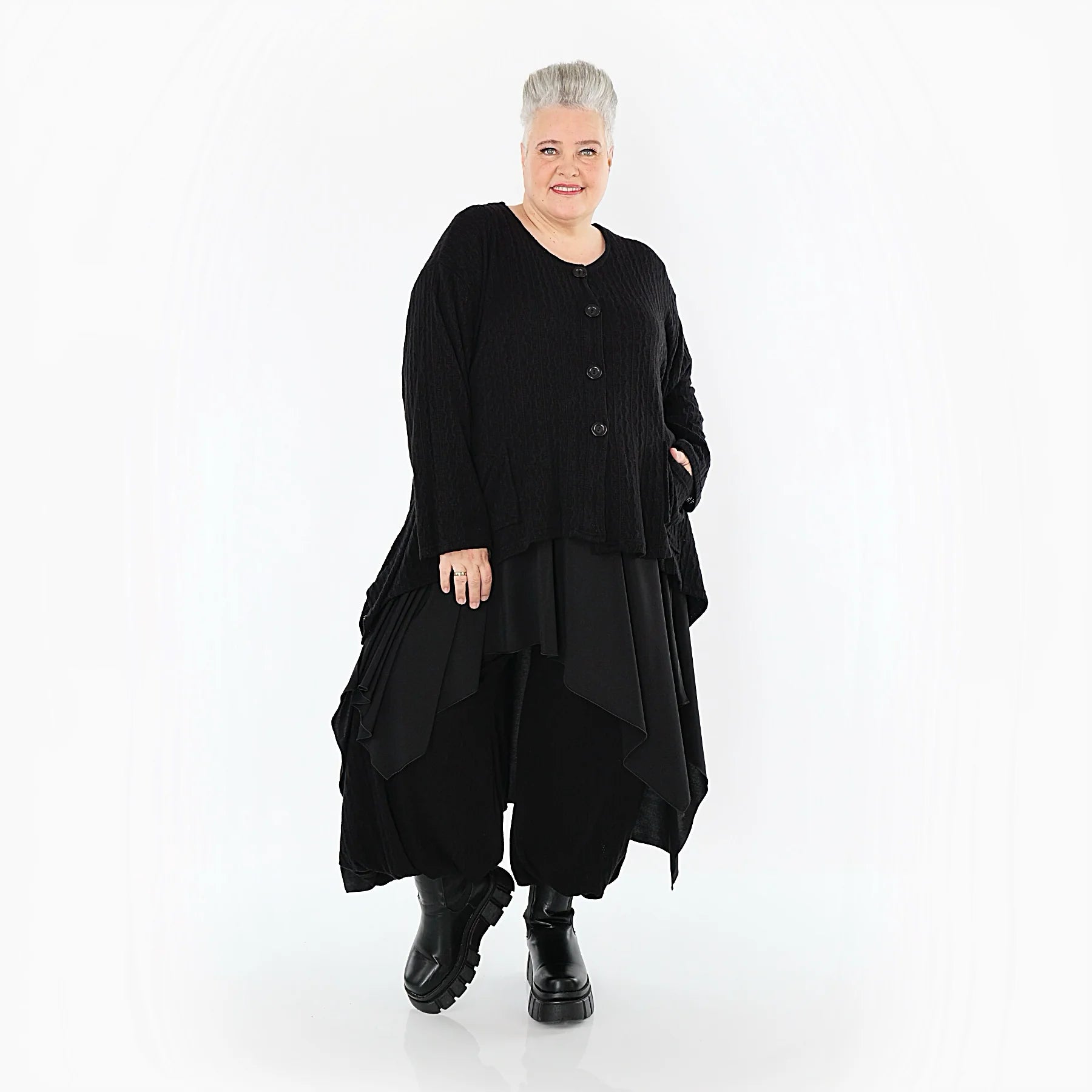A-Form Jacke von AKH Fashion aus Materialmix, 1532.00118, Schwarz, Wellen, Ausgefallen