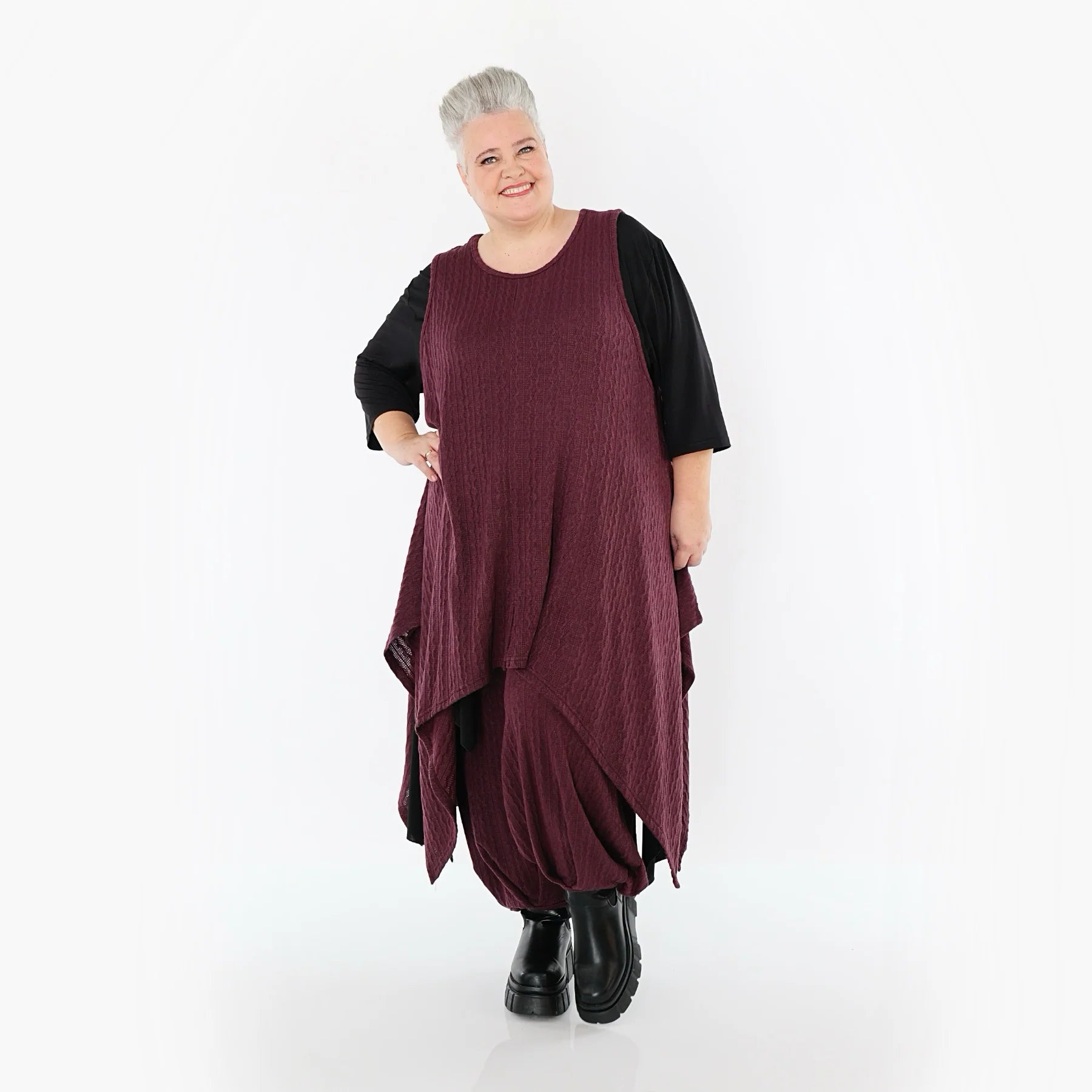 Zipfel Kleid von AKH Fashion aus Materialmix, 1532.03067, Burgundy, Wellen, Ausgefallen