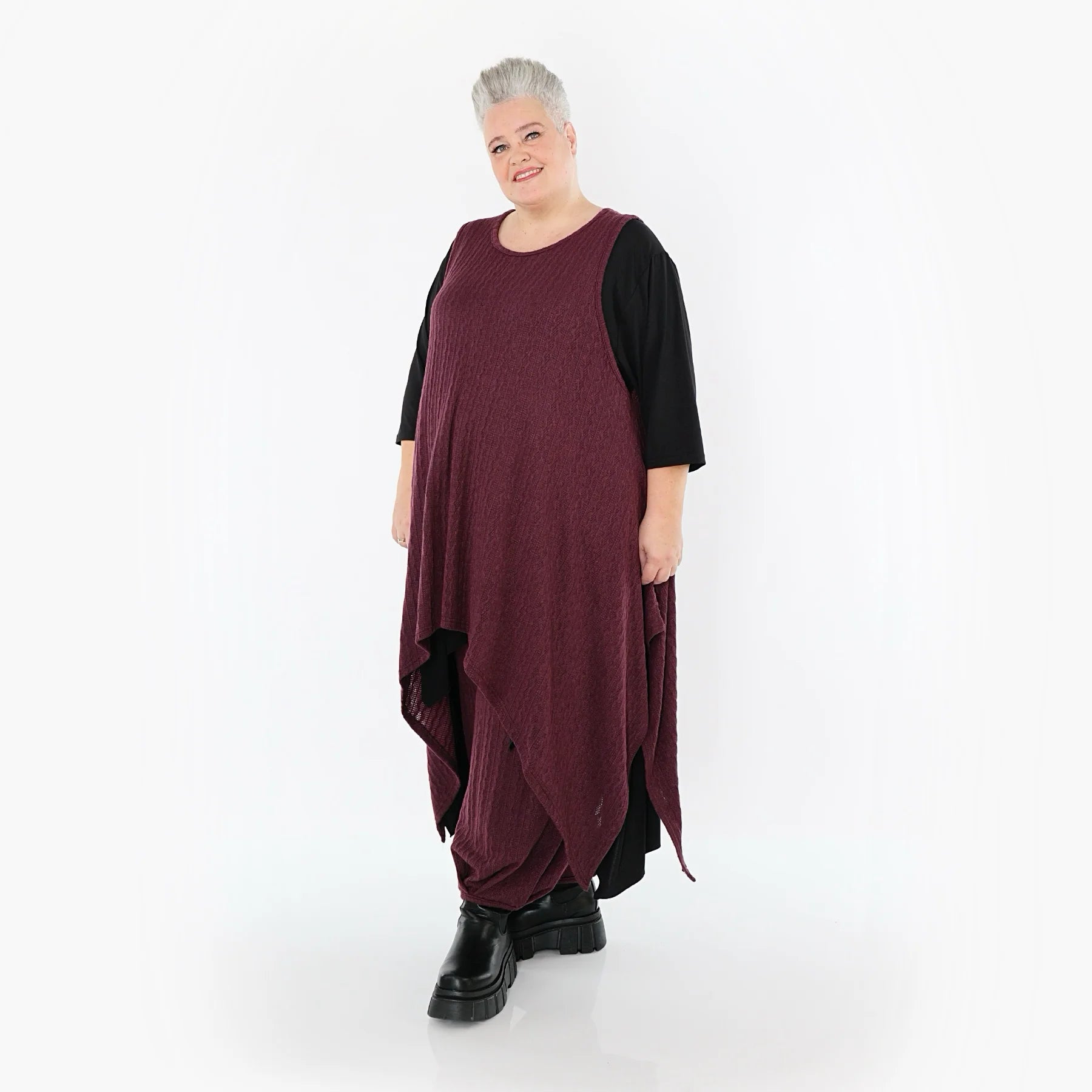 Zipfel Kleid von AKH Fashion aus Materialmix, 1532.03067, Burgundy, Wellen, Ausgefallen