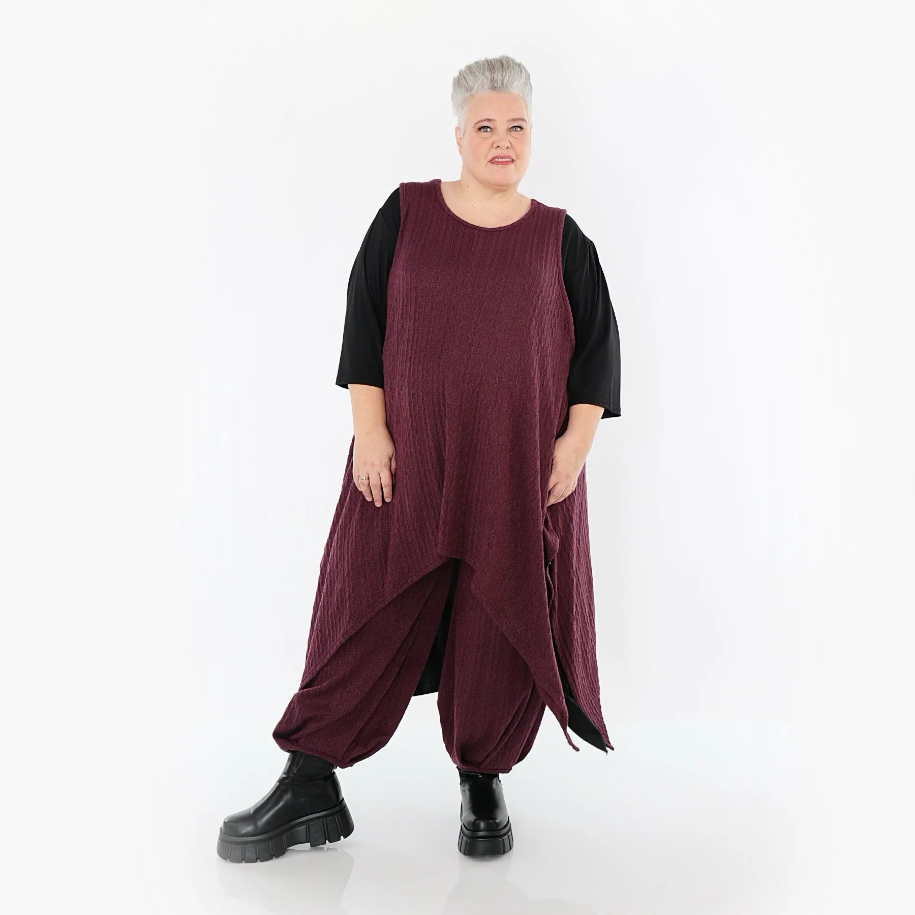 Zipfel Kleid von AKH Fashion aus Materialmix, 1532.03067, Burgundy, Wellen, Ausgefallen