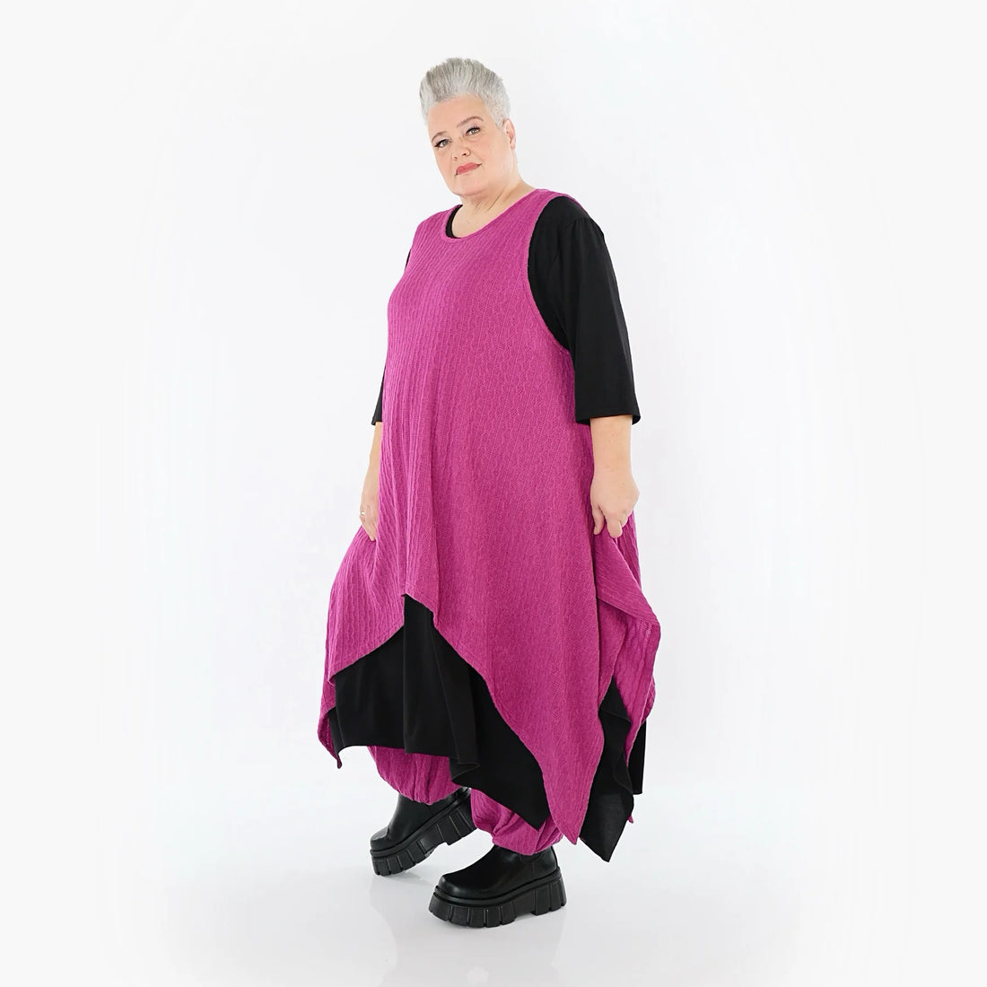  Zipfel Kleid von AKH Fashion aus Materialmix, 1532.03067, Fuchsia, Wellen, Ausgefallen