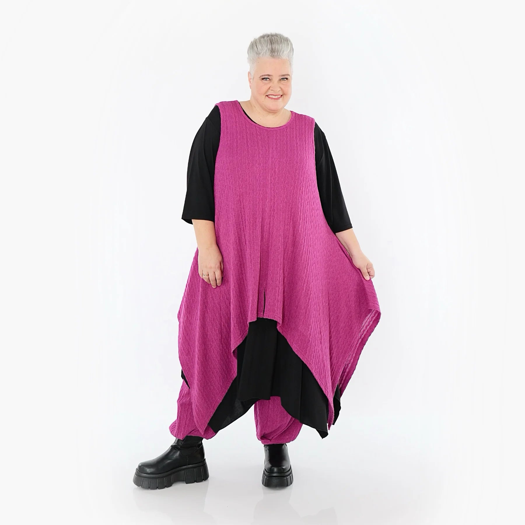  Zipfel Kleid von AKH Fashion aus Materialmix, 1532.03067, Fuchsia, Wellen, Ausgefallen
