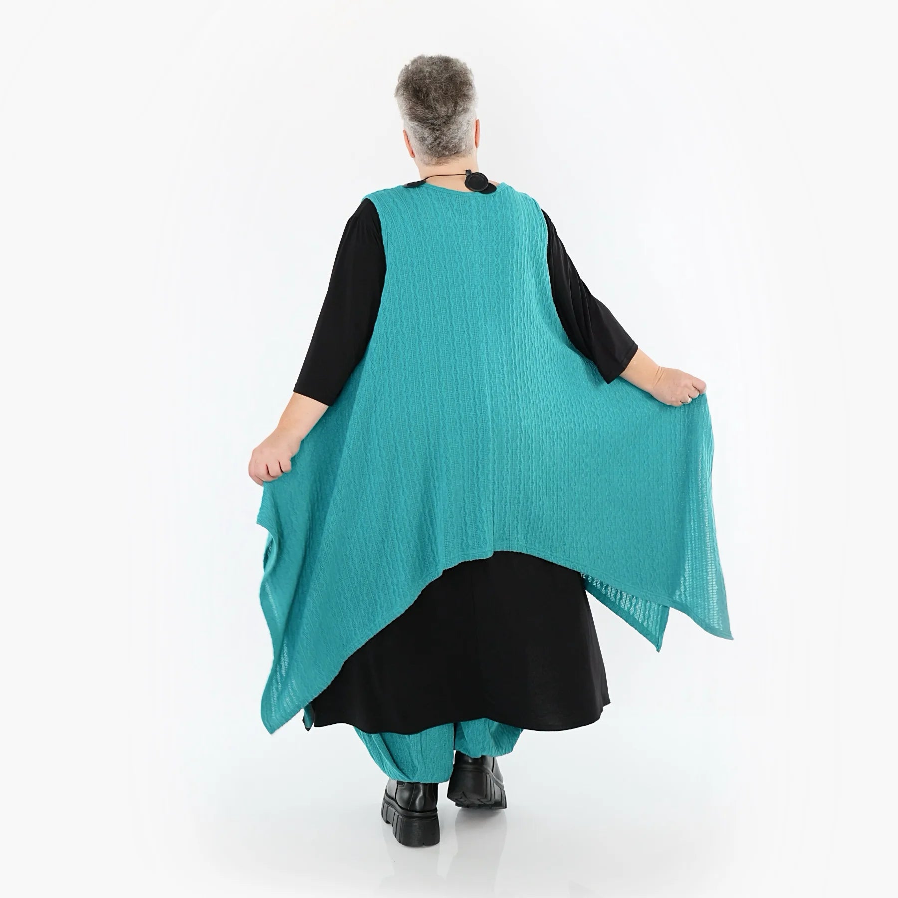  Zipfel Kleid von AKH Fashion aus Materialmix, 1532.03067, PetrolBlau, Wellen, Ausgefallen