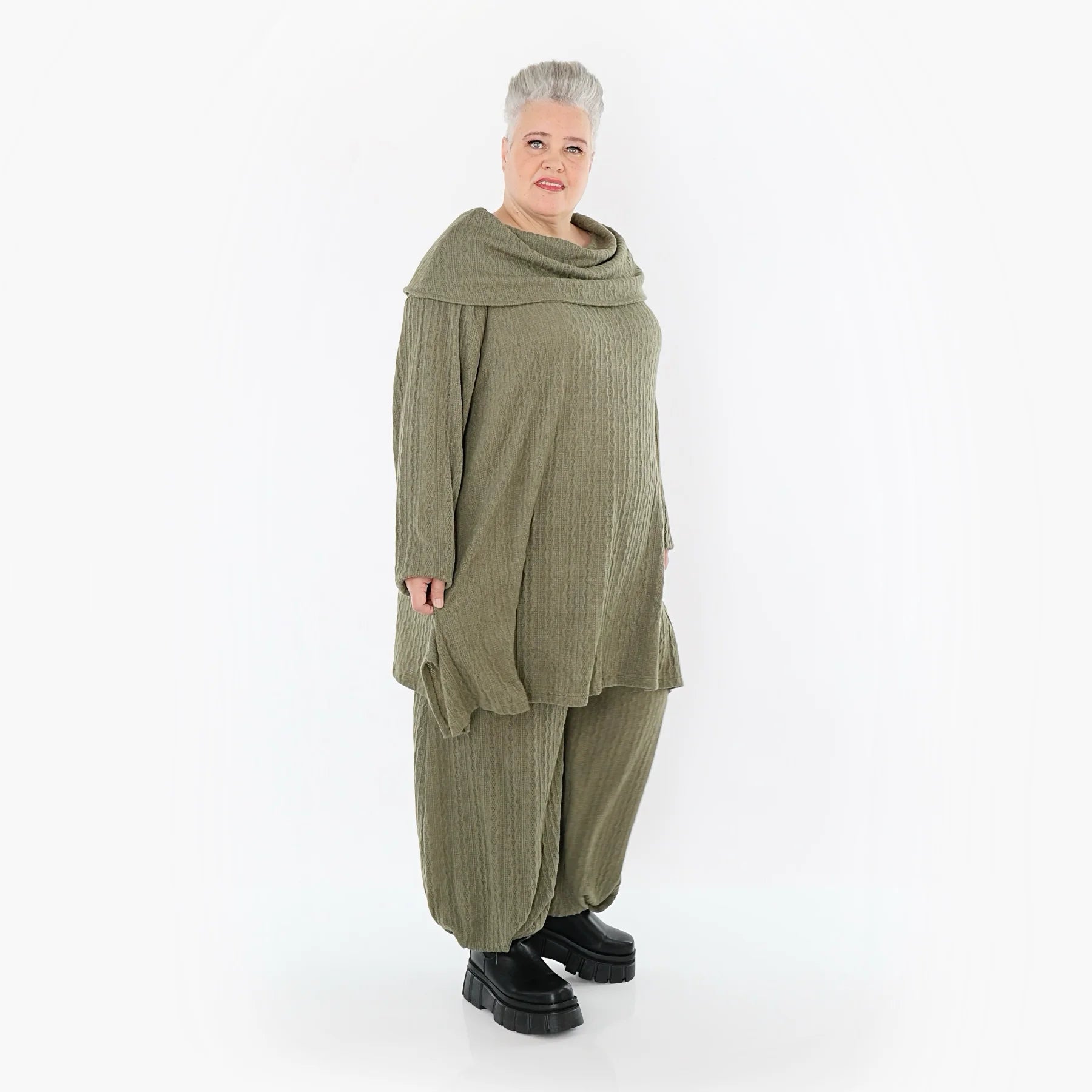  Ballonhose von AKH Fashion aus Materialmix, 1532.05920, Olive, Wellen, Ausgefallen, Schick