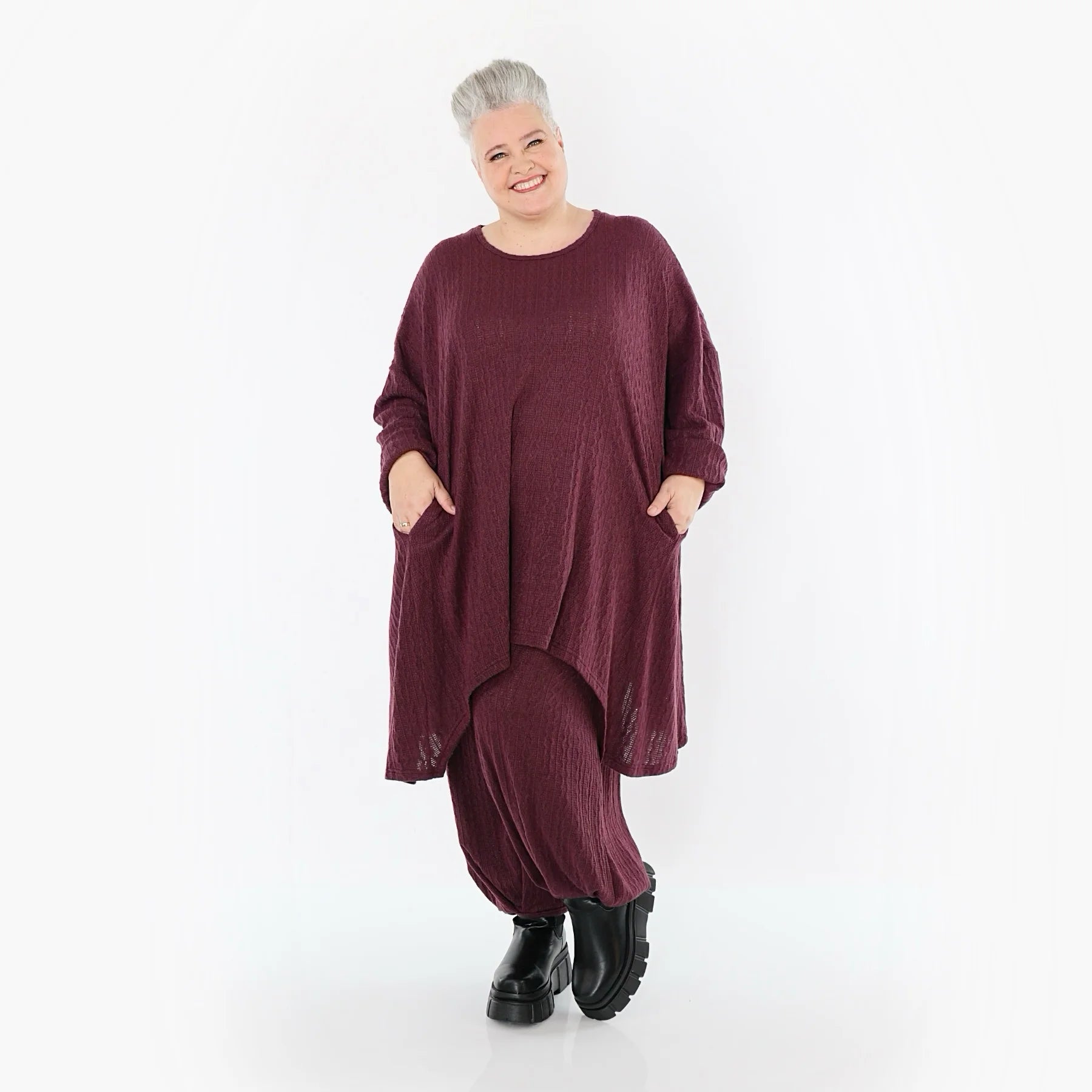 A-Form Bigshirt von AKH Fashion aus Materialmix, 1532.07014, Burgundy, Wellen, Ausgefallen