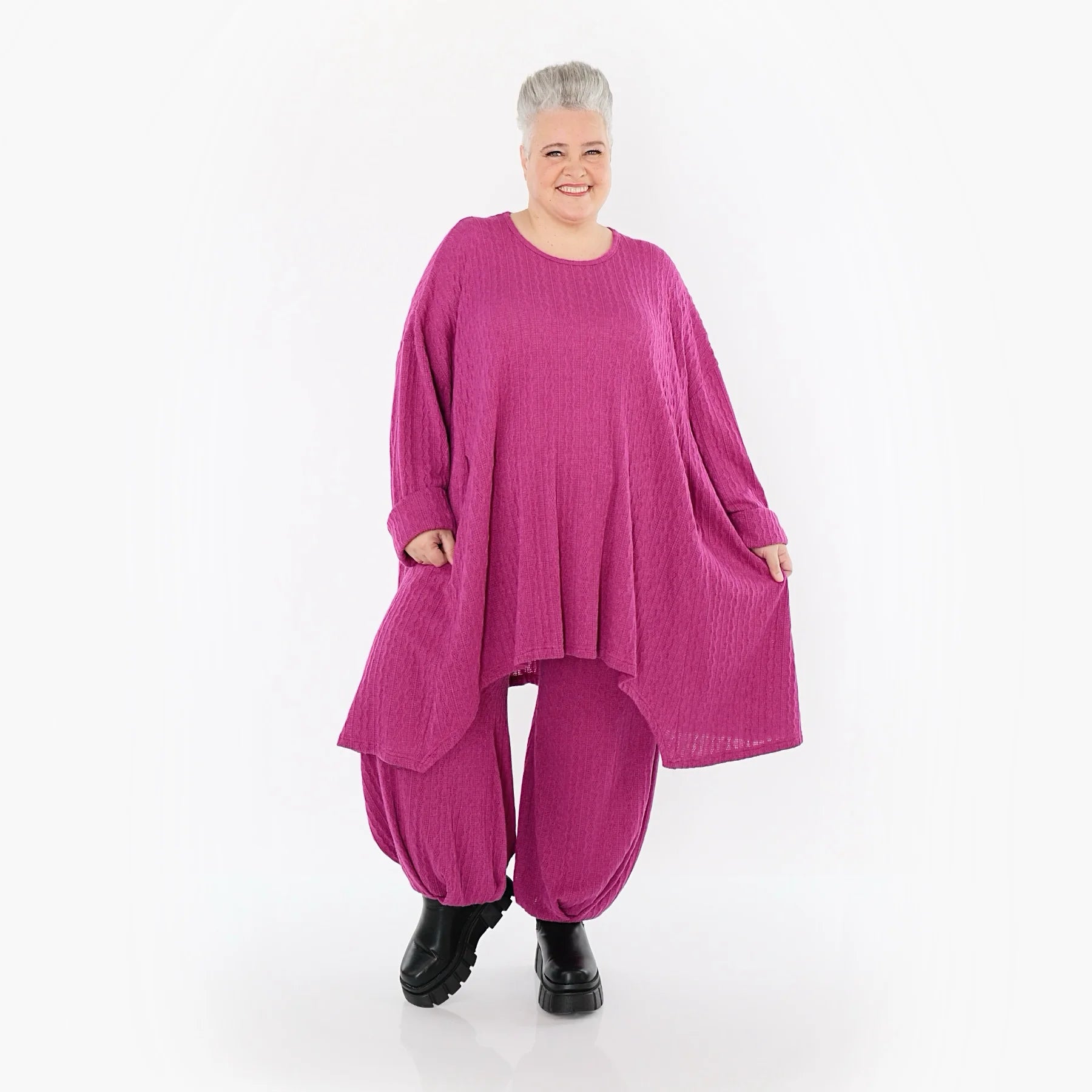  A-Form Bigshirt von AKH Fashion aus Materialmix, 1532.07014, Fuchsia, Wellen, Ausgefallen