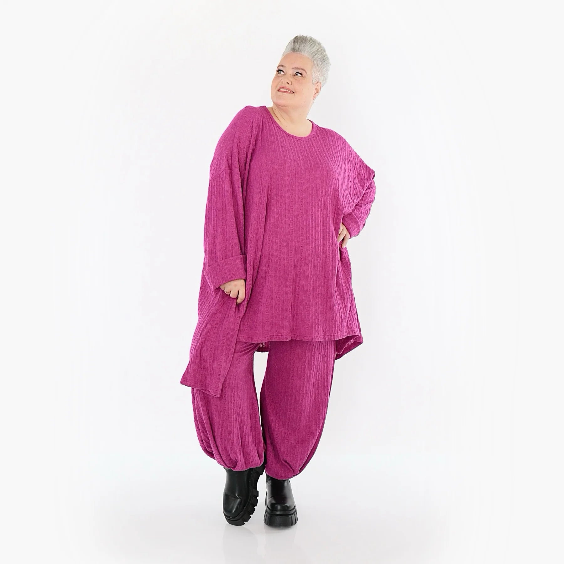 A-Form Bigshirt von AKH Fashion aus Materialmix, 1532.07014, Fuchsia, Wellen, Ausgefallen