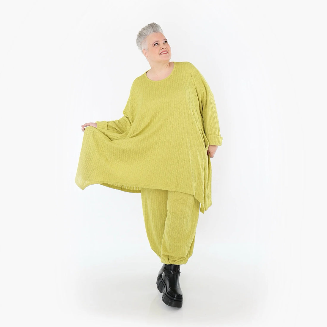  A-Form Bigshirt von AKH Fashion aus Materialmix, 1532.07014, Lime, Wellen, Ausgefallen