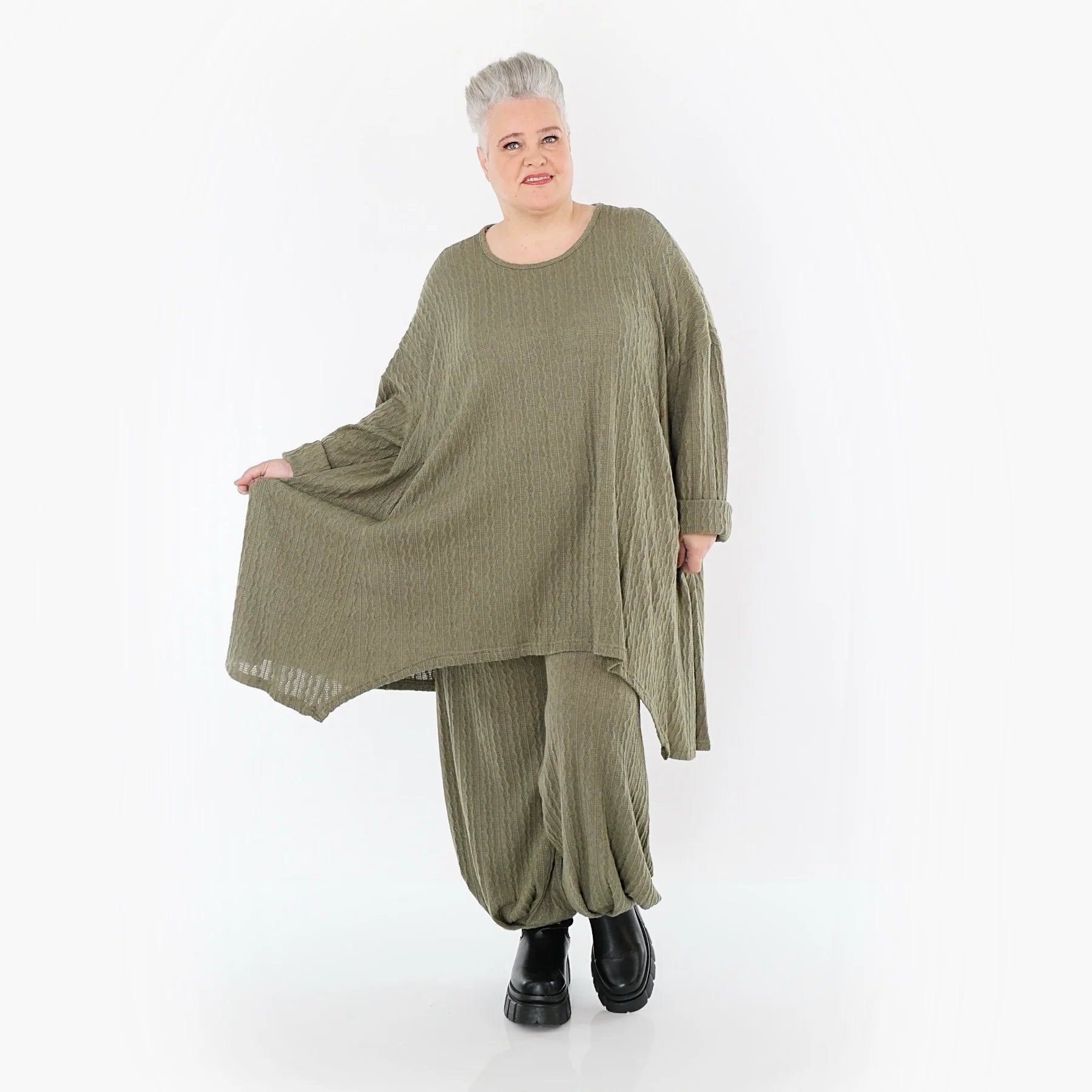  A-Form Bigshirt von AKH Fashion aus Materialmix, 1532.07014, Olive, Wellen, Ausgefallen