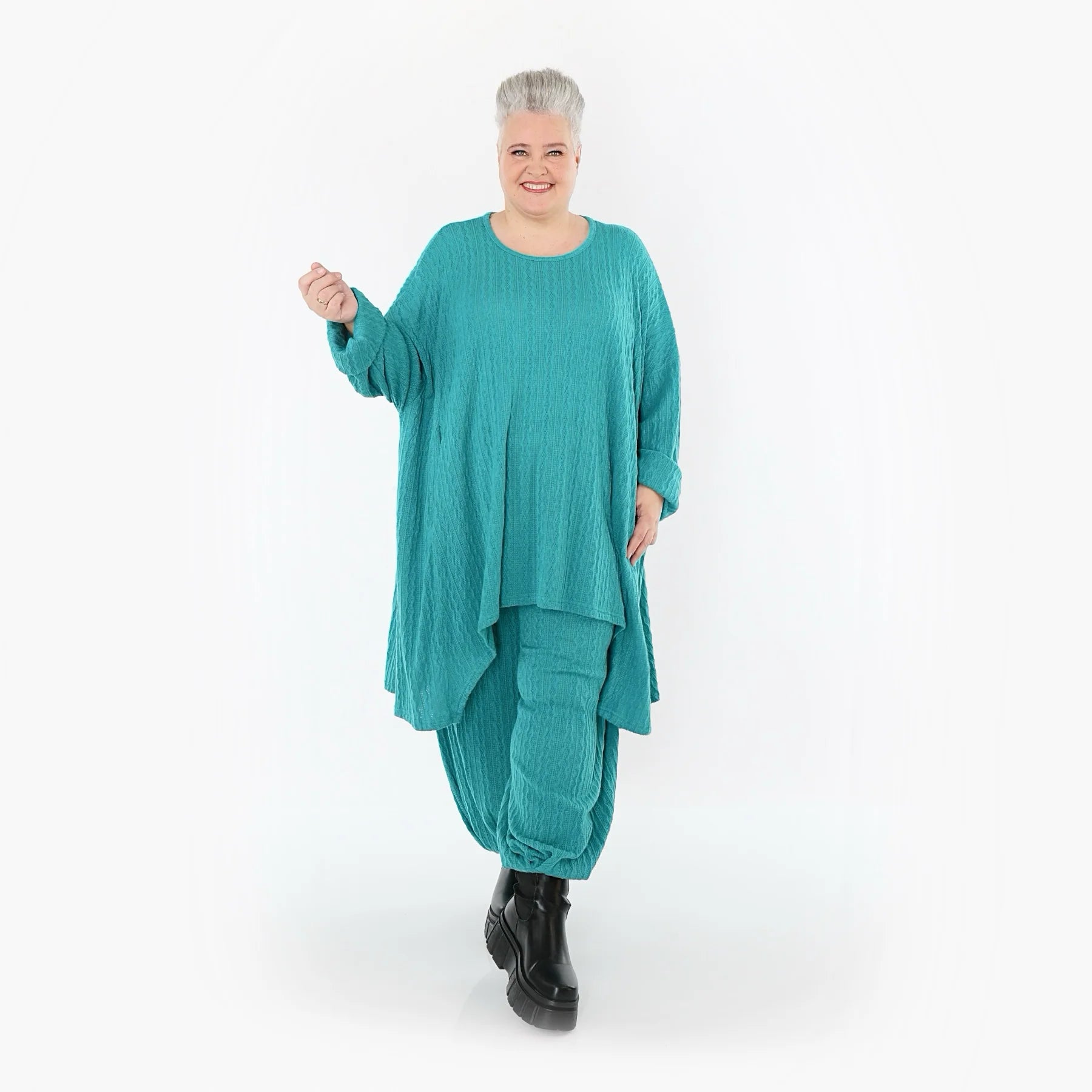  A-Form Bigshirt von AKH Fashion aus Materialmix, 1532.07014, PetrolBlau, Wellen, Ausgefallen