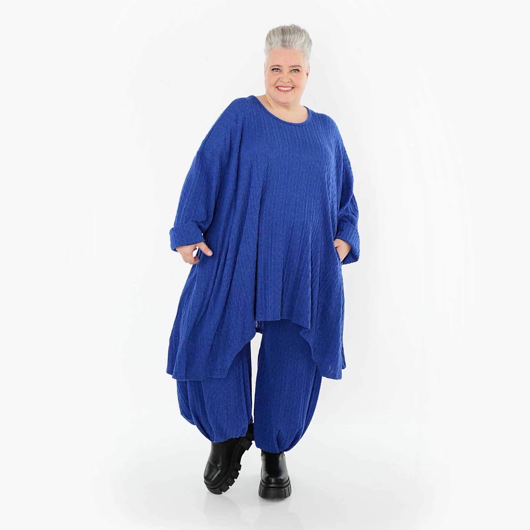  A-Form Bigshirt von AKH Fashion aus Materialmix, 1532.07014, Royalblau, Wellen, Ausgefallen