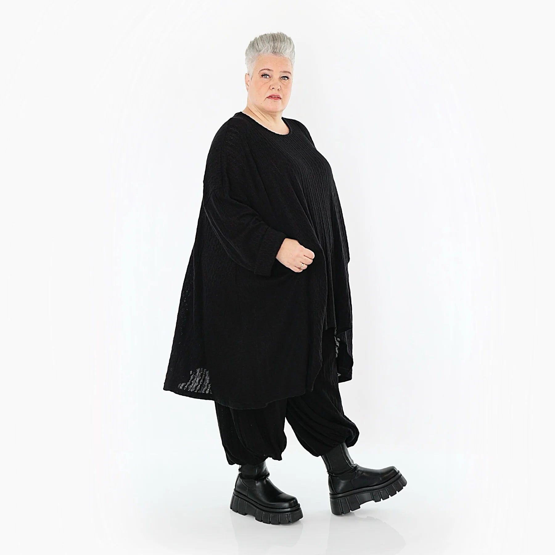 A-Form Bigshirt von AKH Fashion aus Materialmix, 1532.07014, Schwarz, Wellen, Ausgefallen