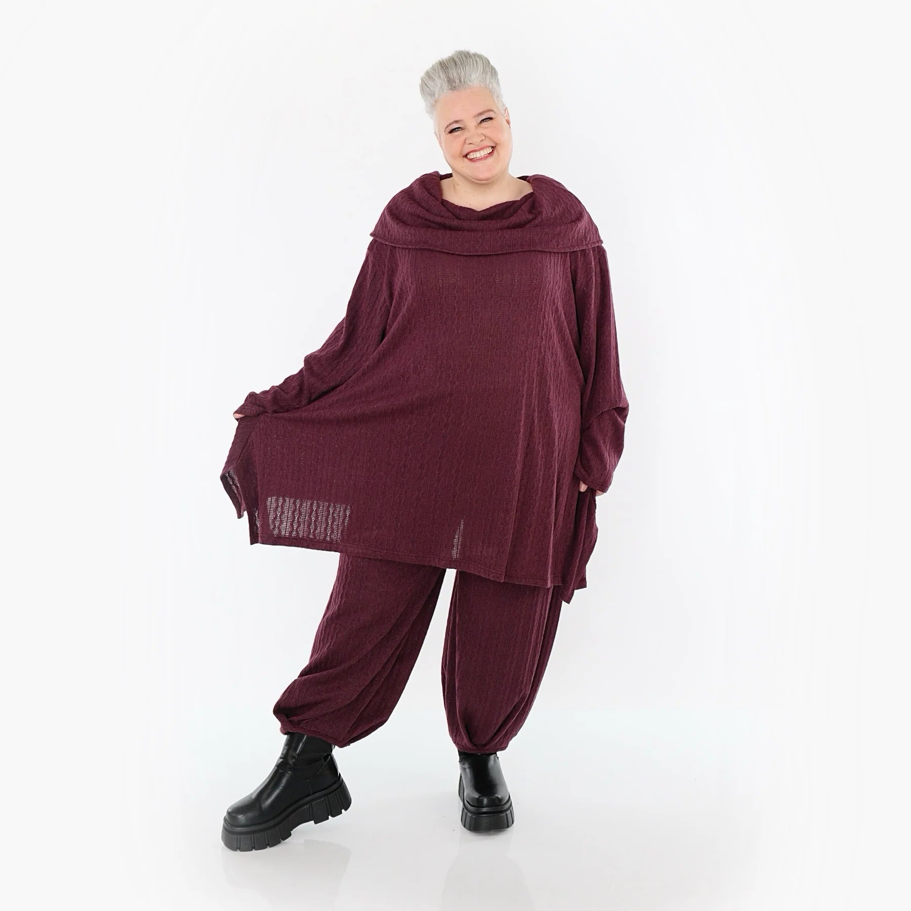A-Form Bigshirt von AKH Fashion aus Materialmix, 1532.07145, Burgundy, Wellen, Ausgefallen