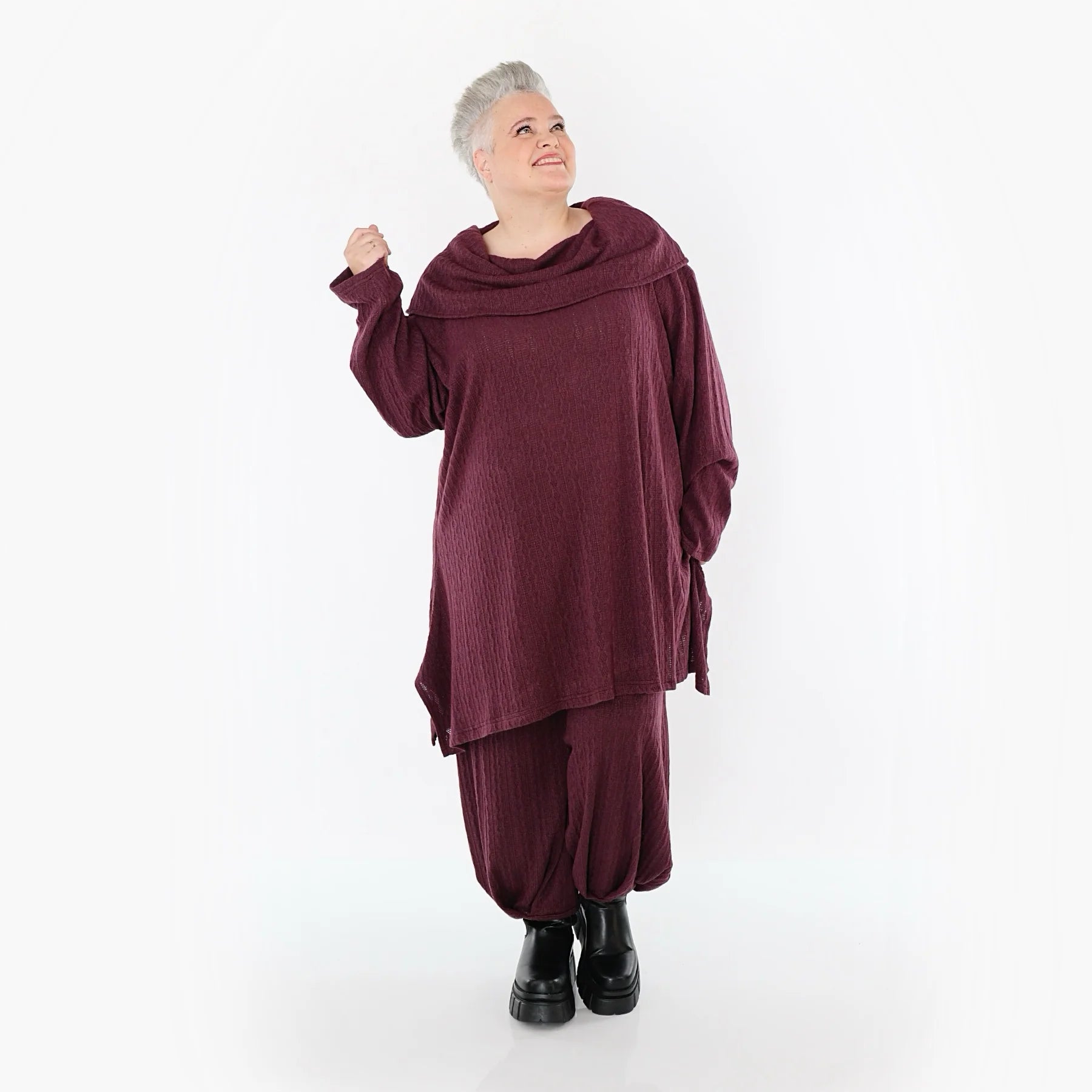 A-Form Bigshirt von AKH Fashion aus Materialmix, 1532.07145, Burgundy, Wellen, Ausgefallen
