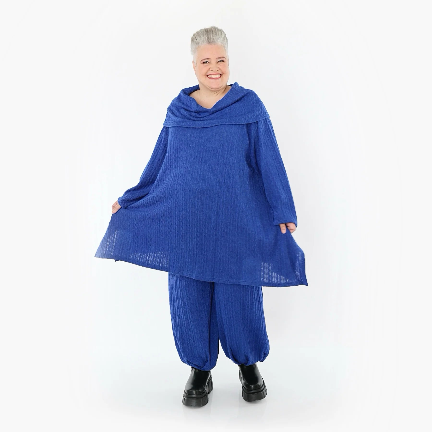 A-Form Bigshirt von AKH Fashion aus Materialmix, 1532.07145, Royalblau, Wellen, Ausgefallen