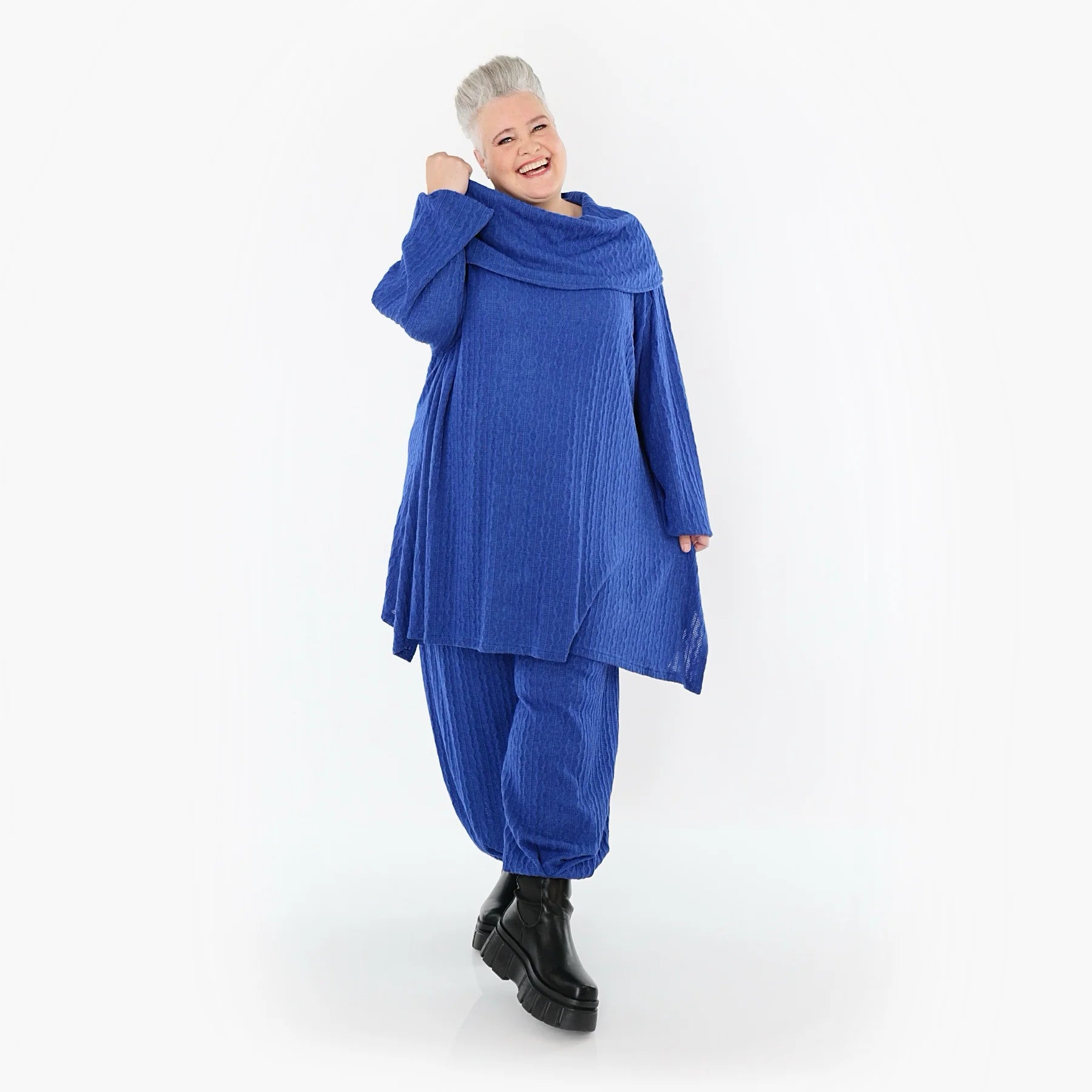 A-Form Bigshirt von AKH Fashion aus Materialmix, 1532.07145, Royalblau, Wellen, Ausgefallen