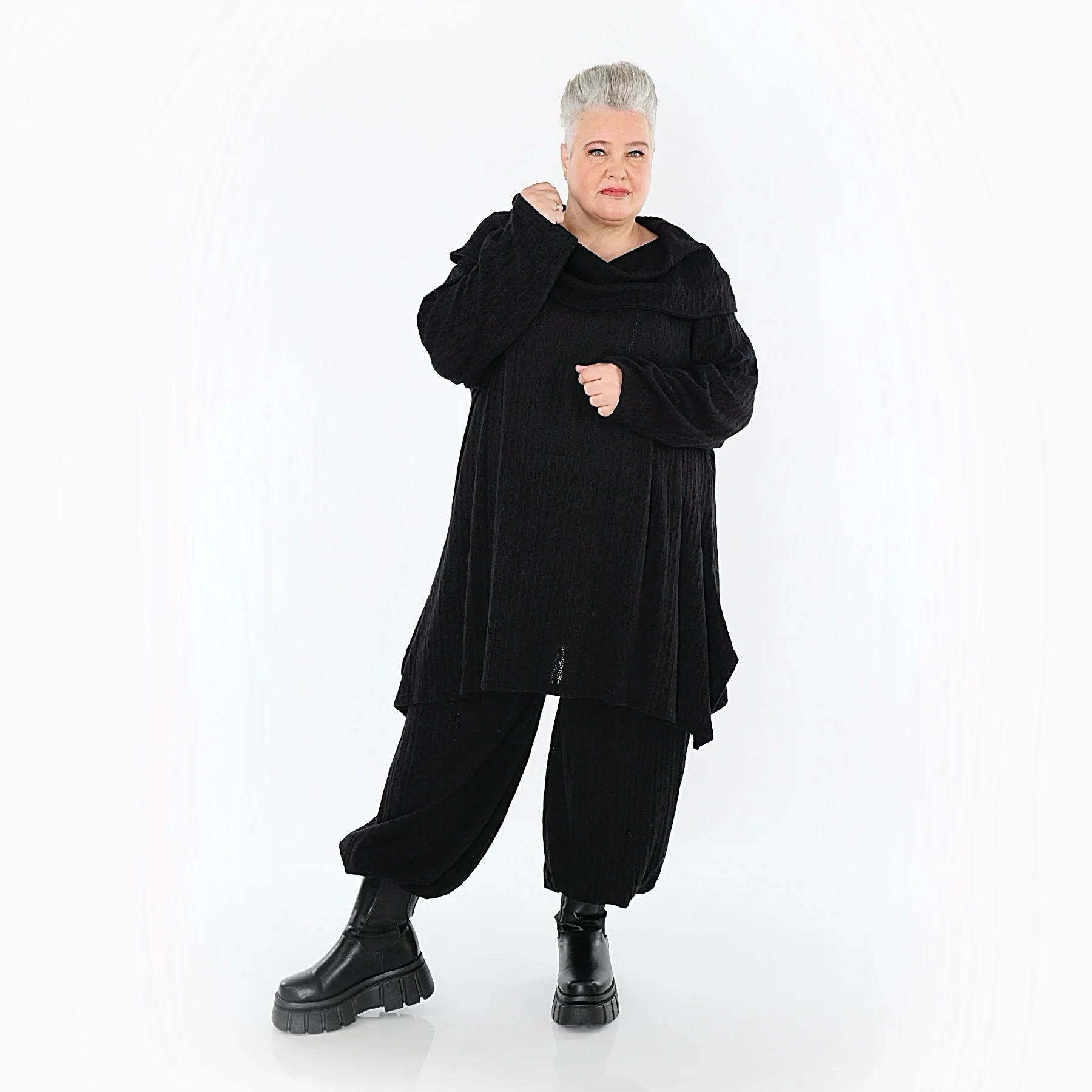  A-Form Bigshirt von AKH Fashion aus Materialmix, 1532.07145, Schwarz, Wellen, Ausgefallen