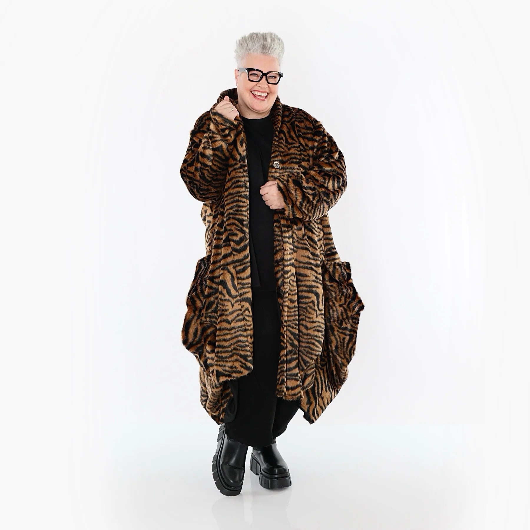  Ballonmantel von AKH Fashion aus Polyester, 1533.06671, Cognac/Schwarz, Zebra, Schick