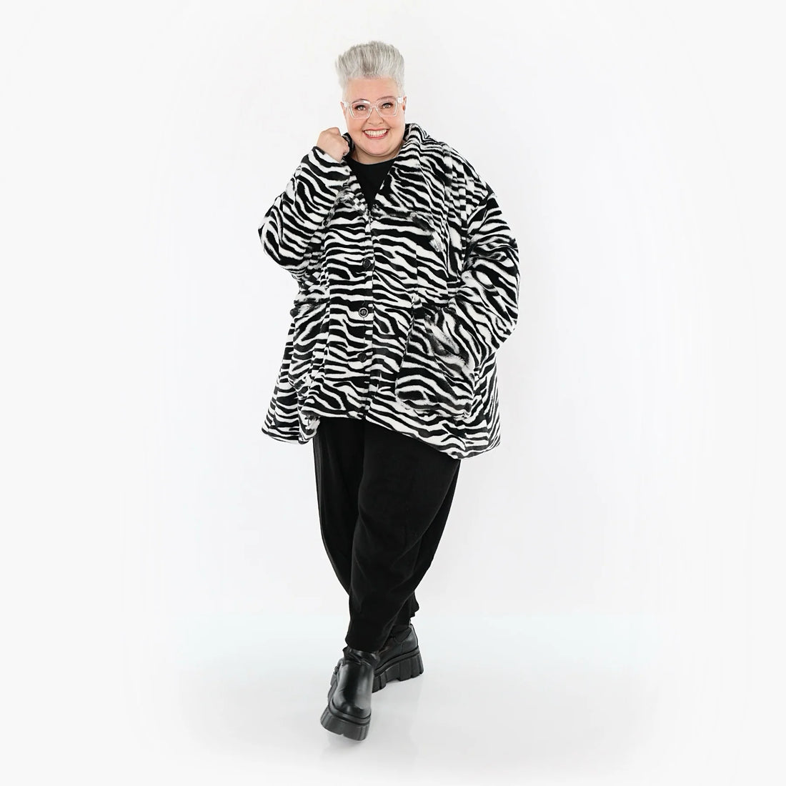 A-Form Jacke von AKH Fashion aus Polyester, 1534.06749, Schwarz/Weiß, Zebra, Ausgefallen