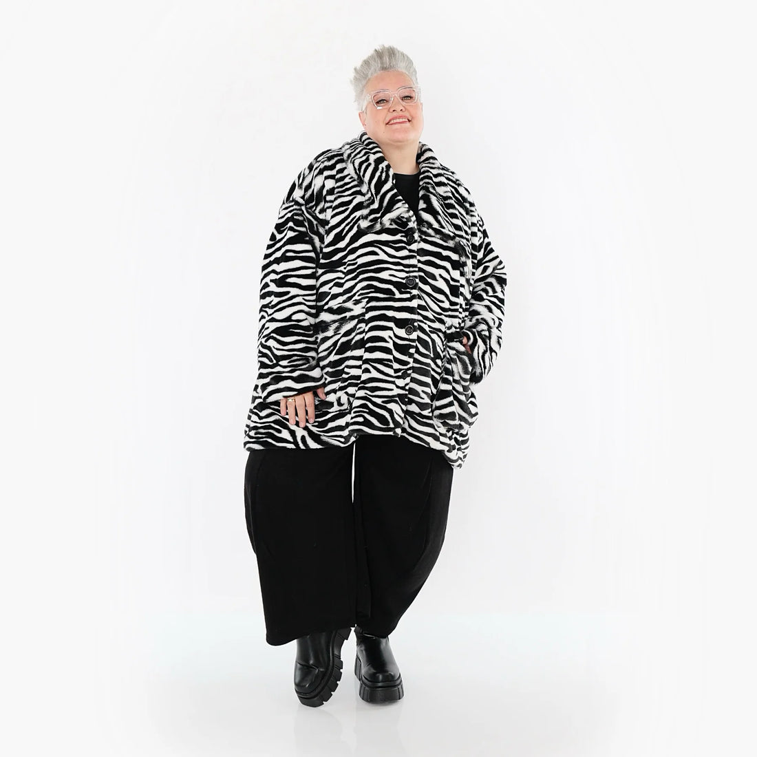  A-Form Jacke von AKH Fashion aus Polyester, 1534.06749, Schwarz/Weiß, Zebra, Ausgefallen