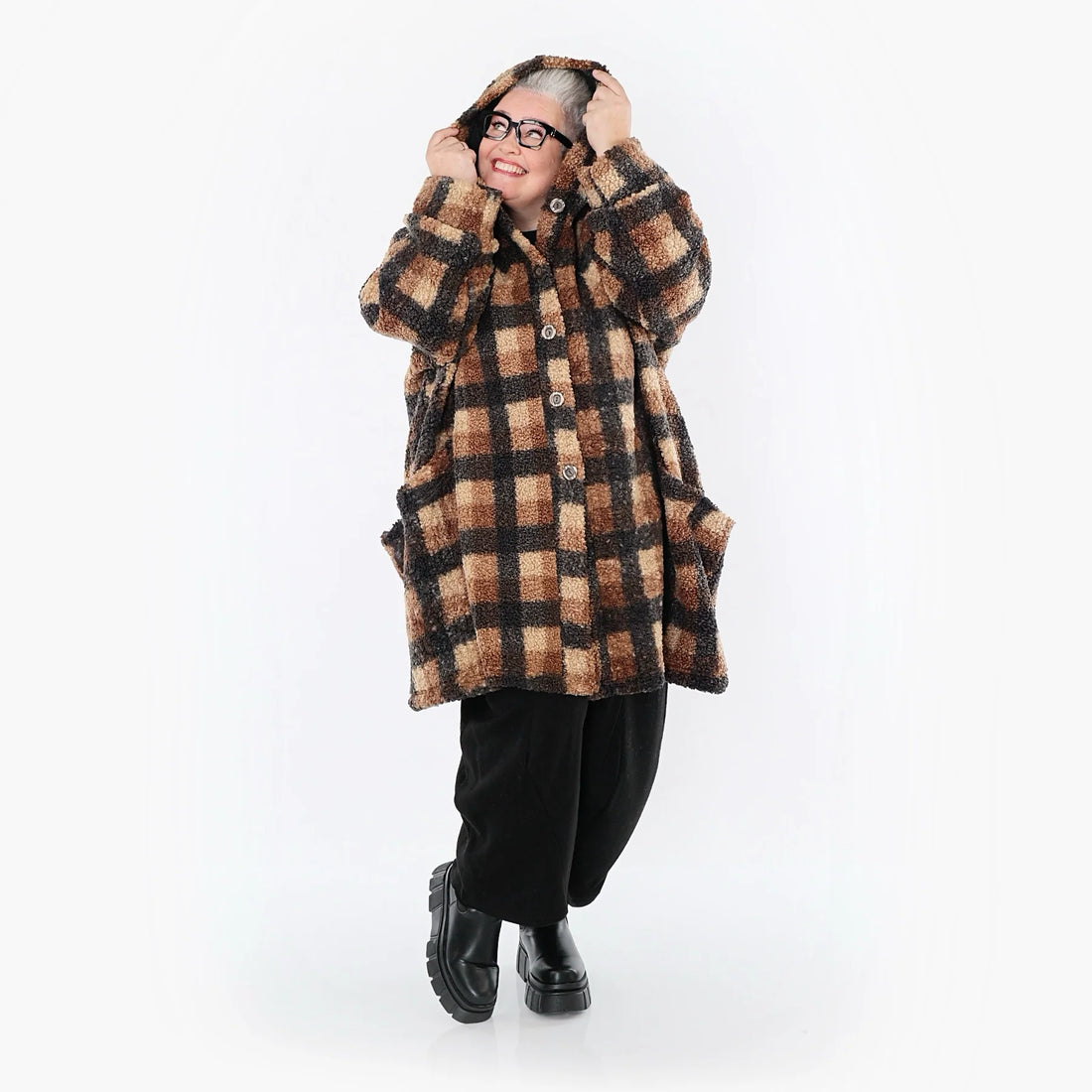  Ballonjacke von AKH Fashion aus Polyester, 1535.06660, Cognac/Beige/Grau, Kariert, Schick