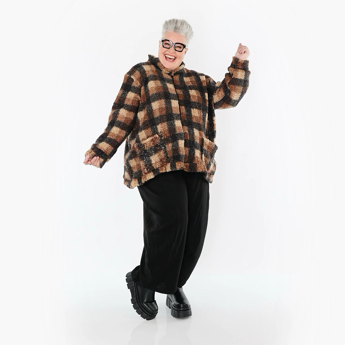  AKH Fashion Jacke in kastiger Form, aus Polyester, 1535.07017, Cognac/Beige/Grau, Kariert