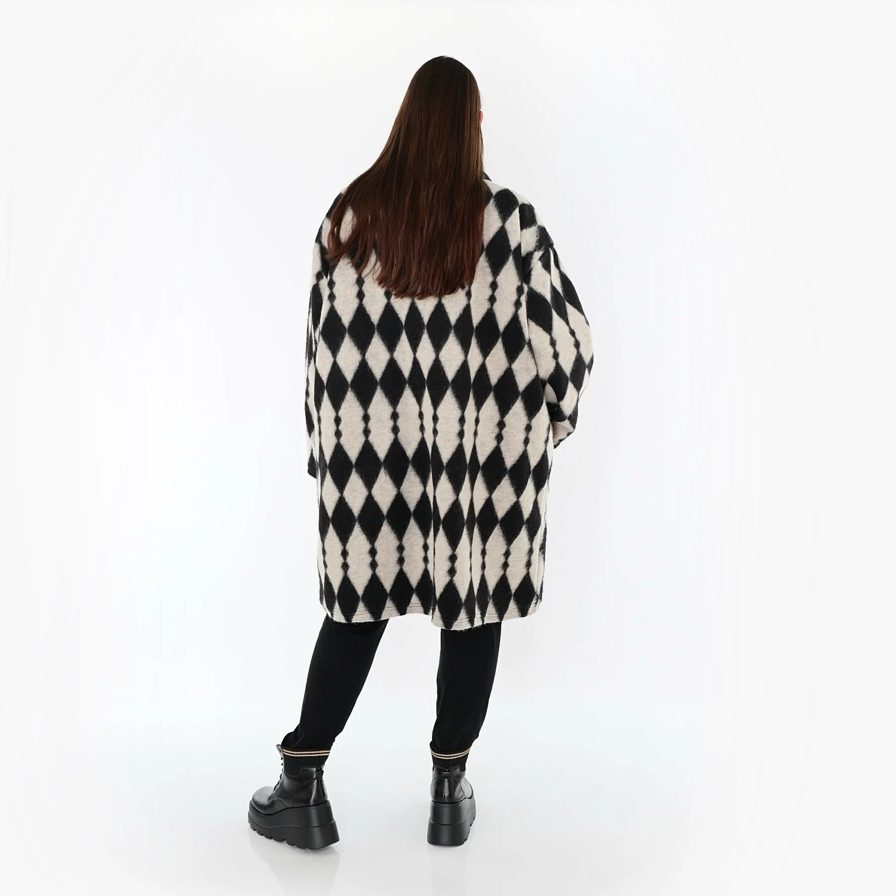  AKH Fashion Mantel in gerader Form, aus Materialmix, 1538.06656, Ecru/Schwarz, Raute