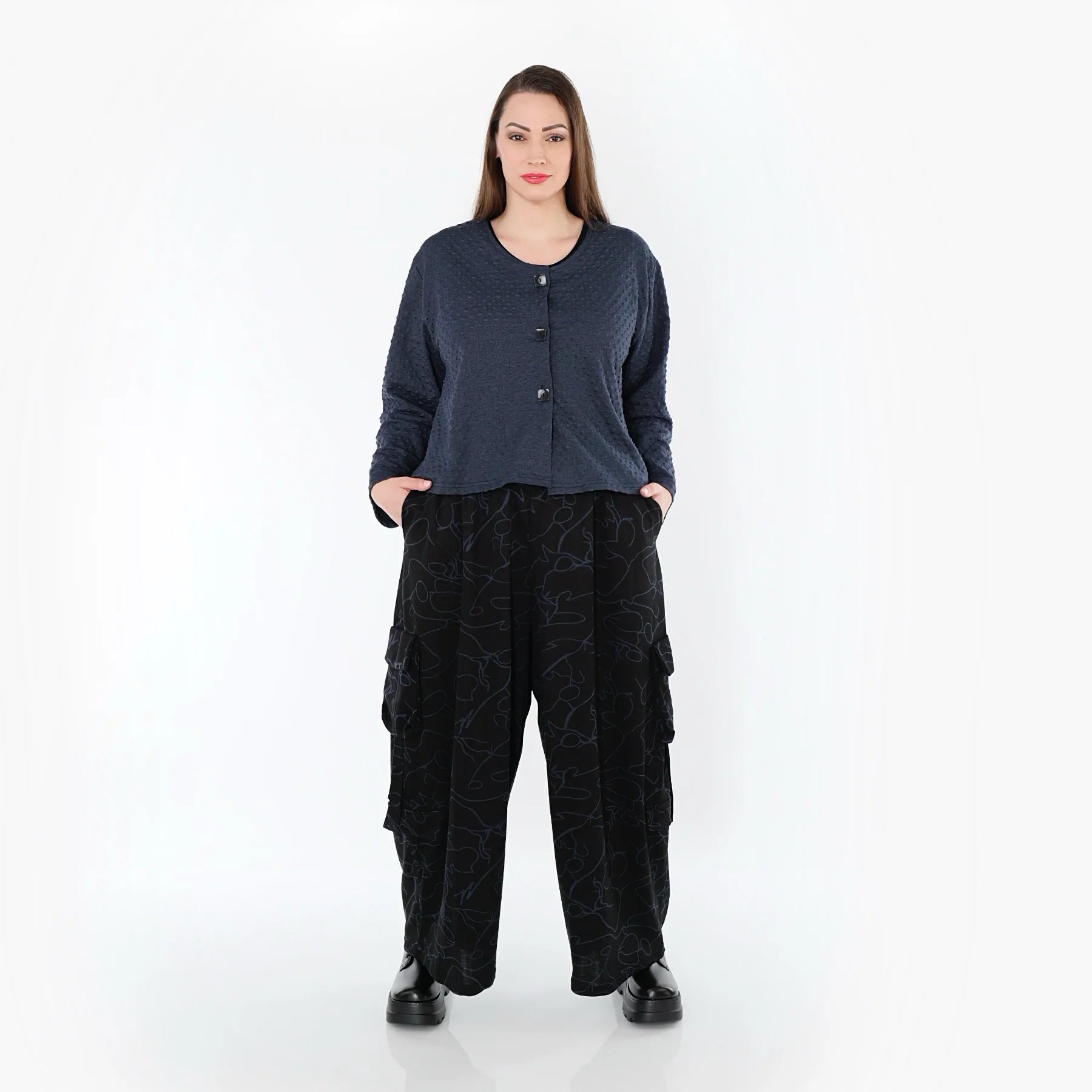  AKH Fashion Jacke in gerundeter Form, aus Baumwolle, 1539.00130, Azurblau, Punkte, Schick