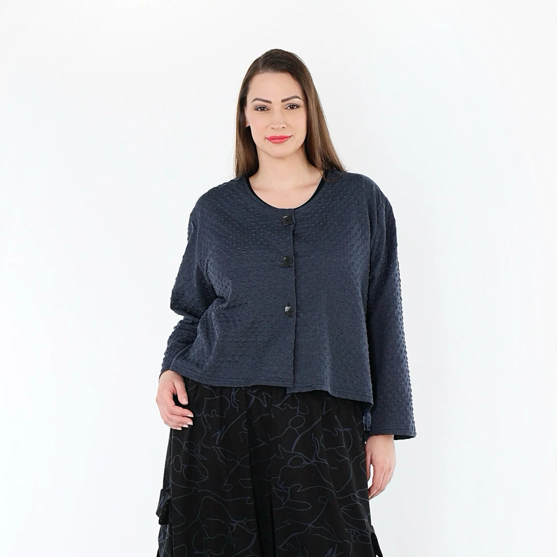  AKH Fashion Jacke in gerundeter Form, aus Baumwolle, 1539.00130, Azurblau, Punkte, Schick