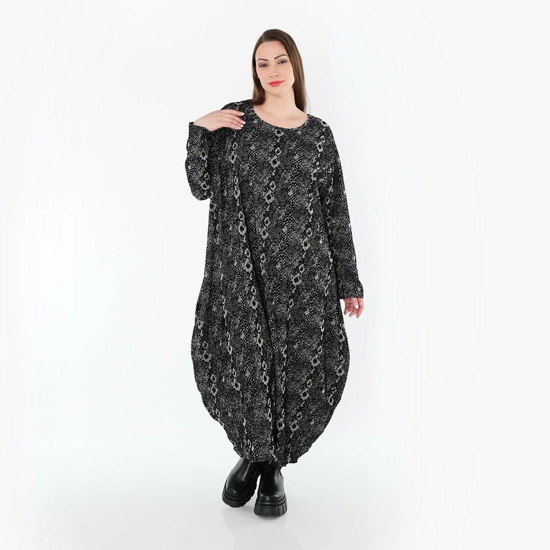  Ballonkleid von AKH Fashion aus Materialmix, 1541.01926, Grau/Schwarz, Reptil, Schick