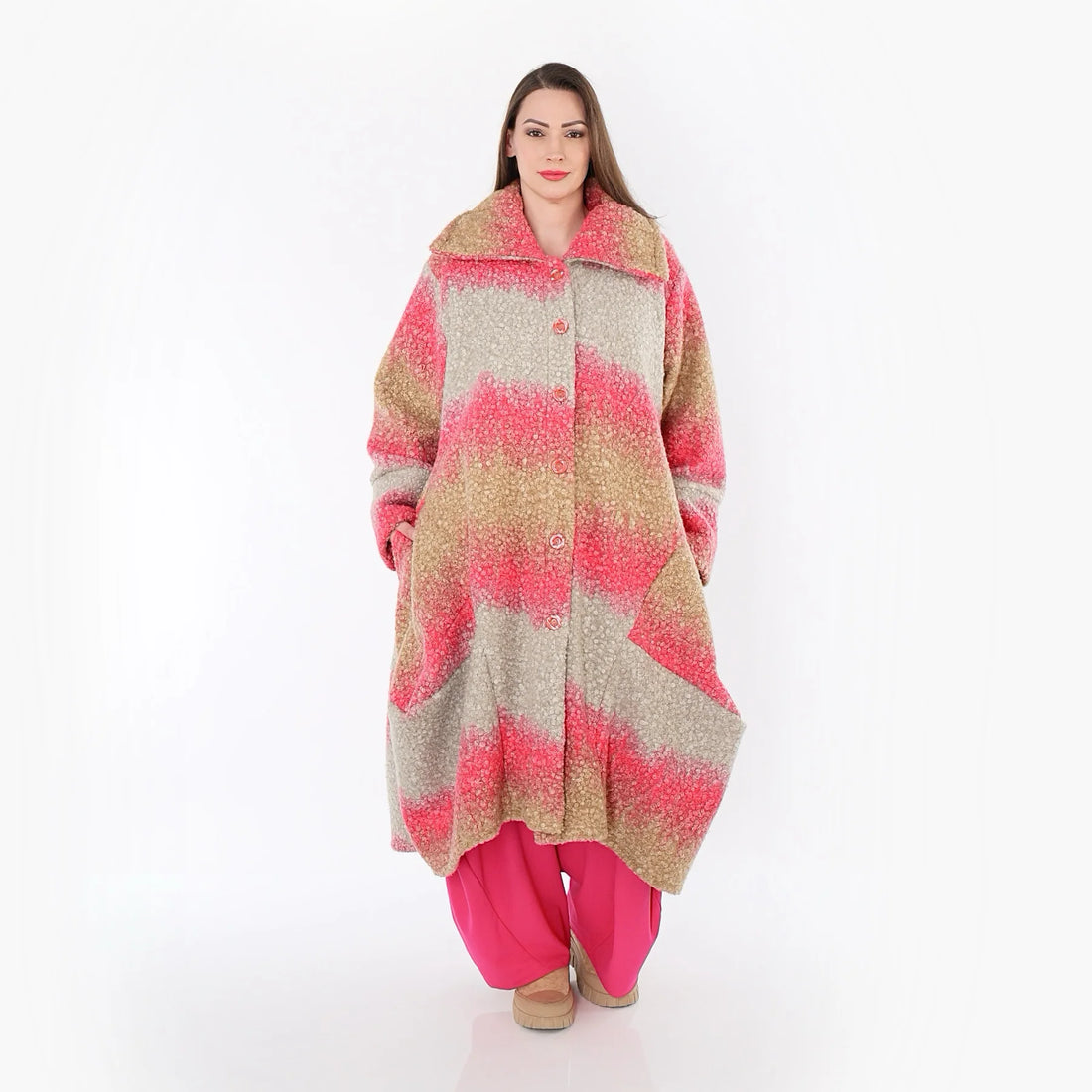  Ballonmantel von AKH Fashion aus Polyester, 1543.03023, Sand/Fuchsia, TwoTone, Schick