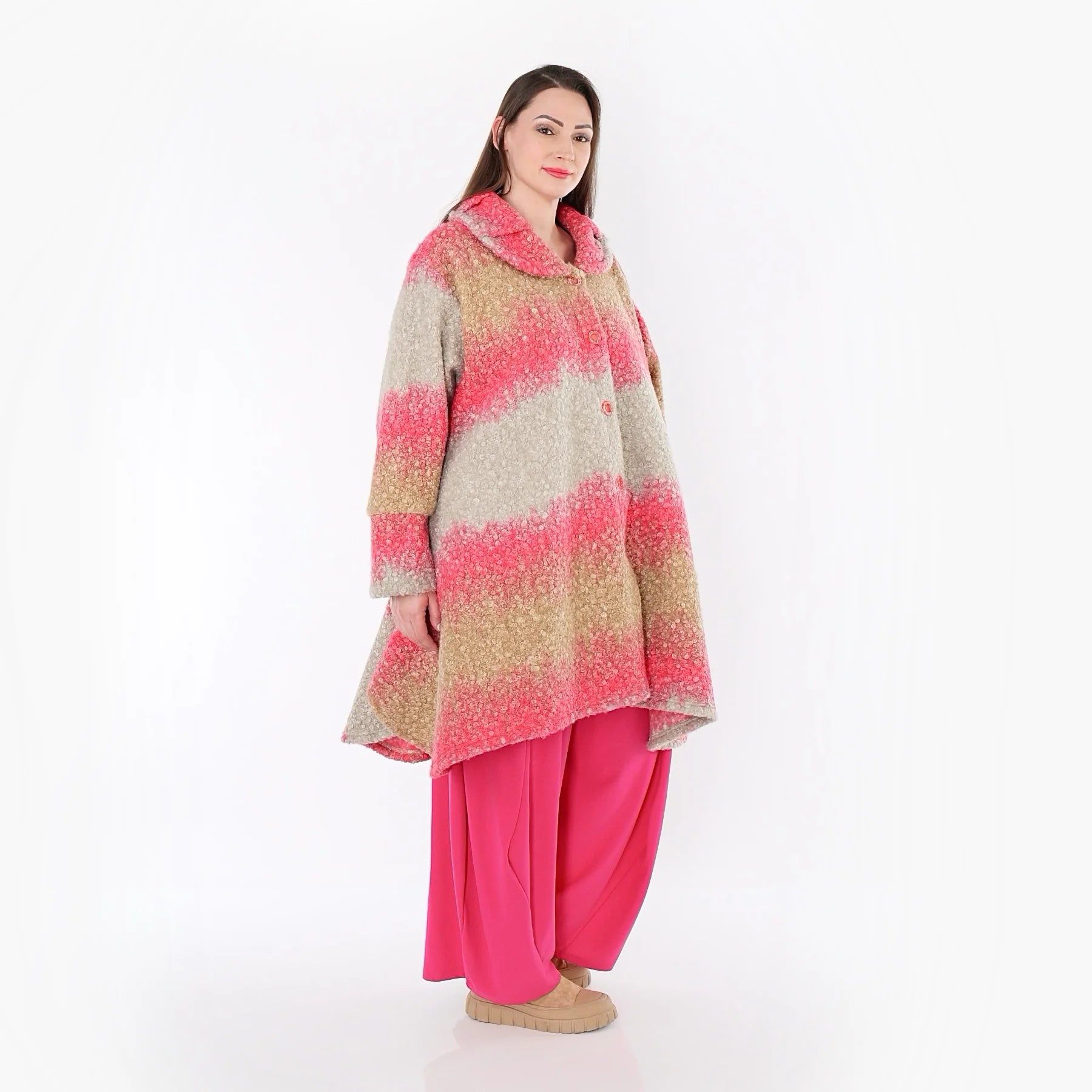  A-Form Jacke von AKH Fashion aus Polyester, 1543.05458, Sand/Fuchsia, TwoTone, Schick