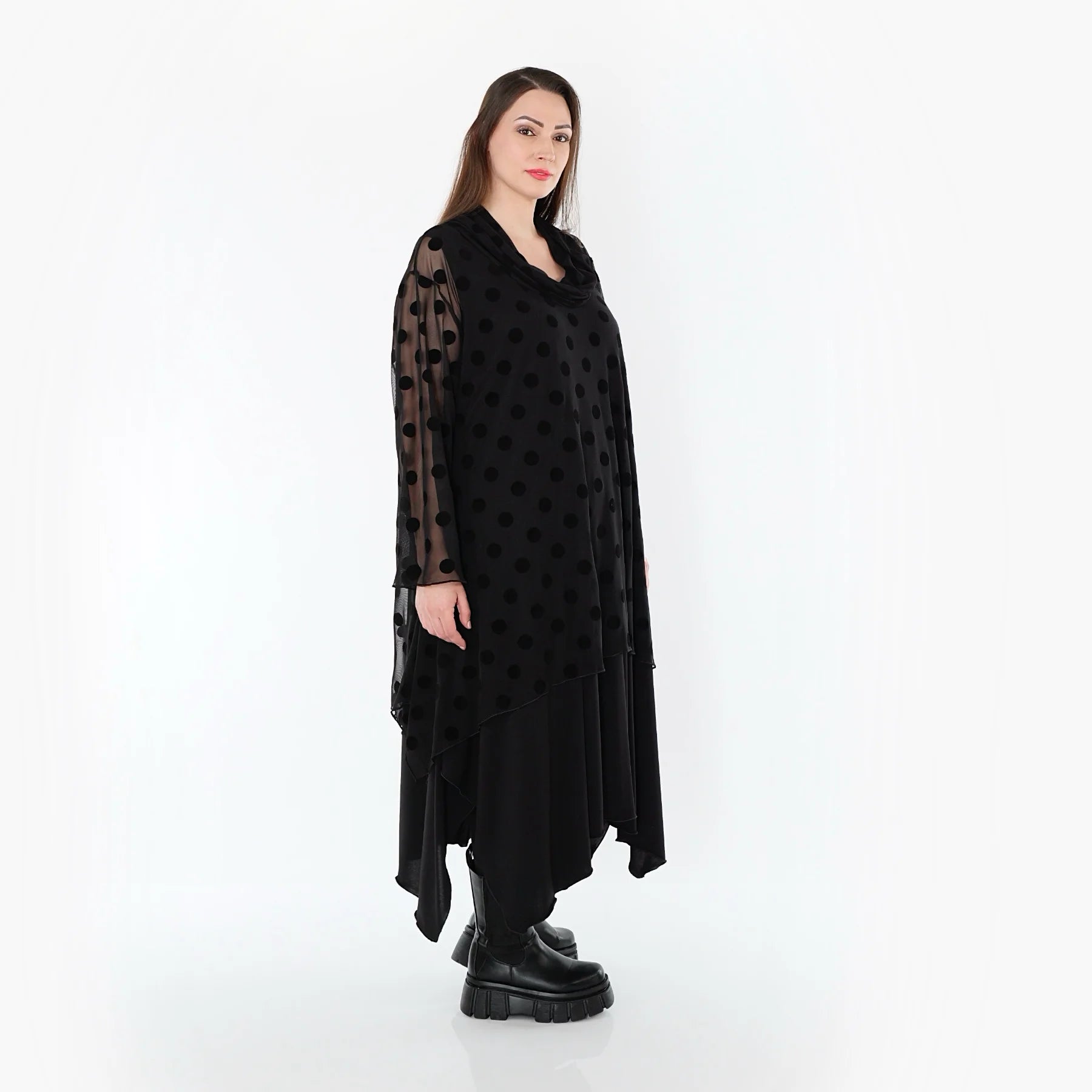  A-Form Bigshirt von AKH Fashion aus Polyester, 1544.03371, Schwarz, Punkte, Ausgefallen