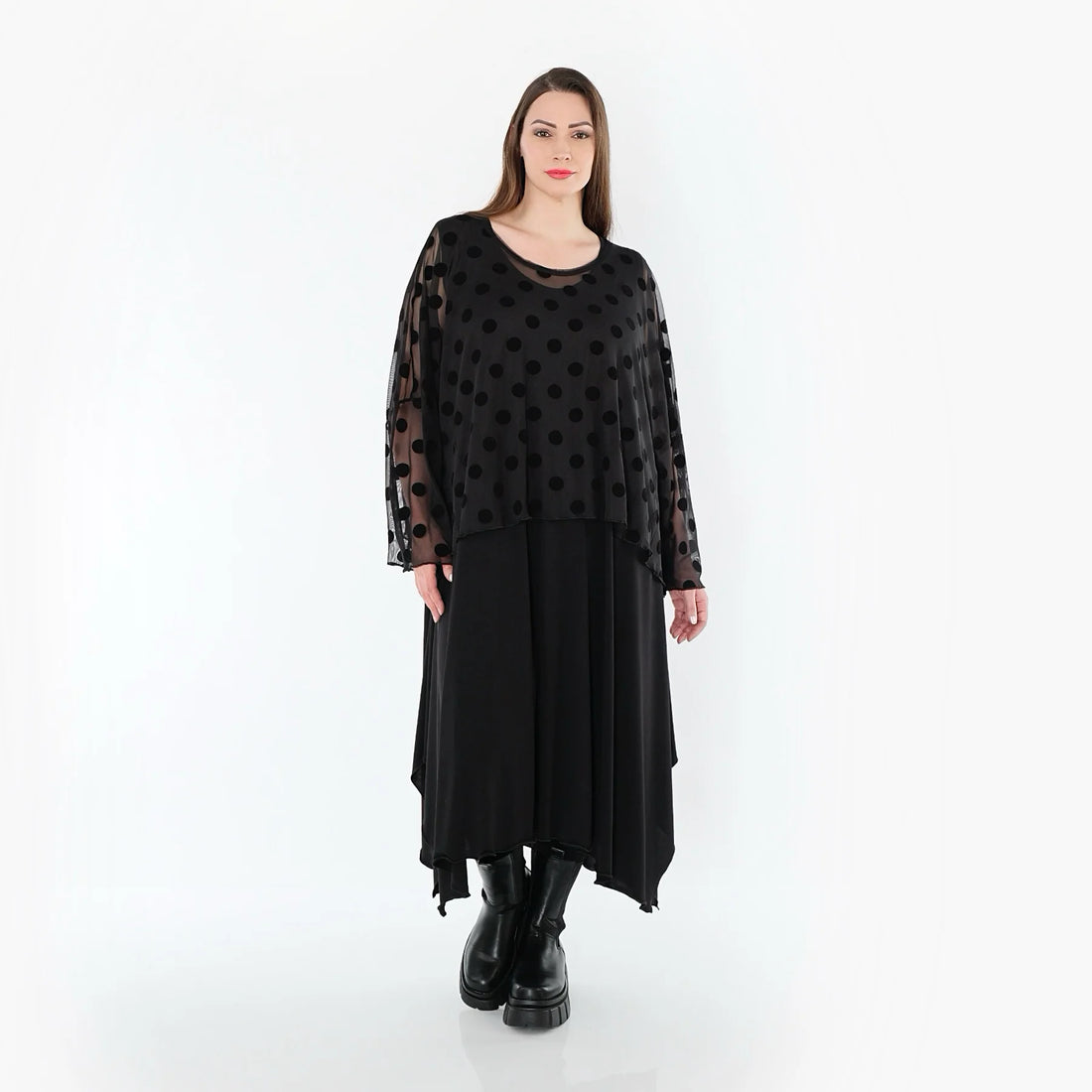  AKH Fashion Überwurf in kastiger Form, aus Polyester, 1544.06048, Schwarz, Punkte, Schick