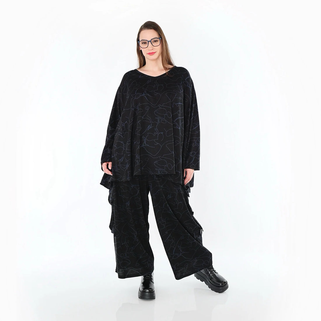  Ballonhose von AKH Fashion aus Viskose, 1545.07125, Schwarz/Blau, Kringel, Ausgefallen