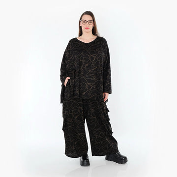  Ballonhose von AKH Fashion aus Viskose, 1545.07125, Schwarz/Braun, Kringel, Ausgefallen