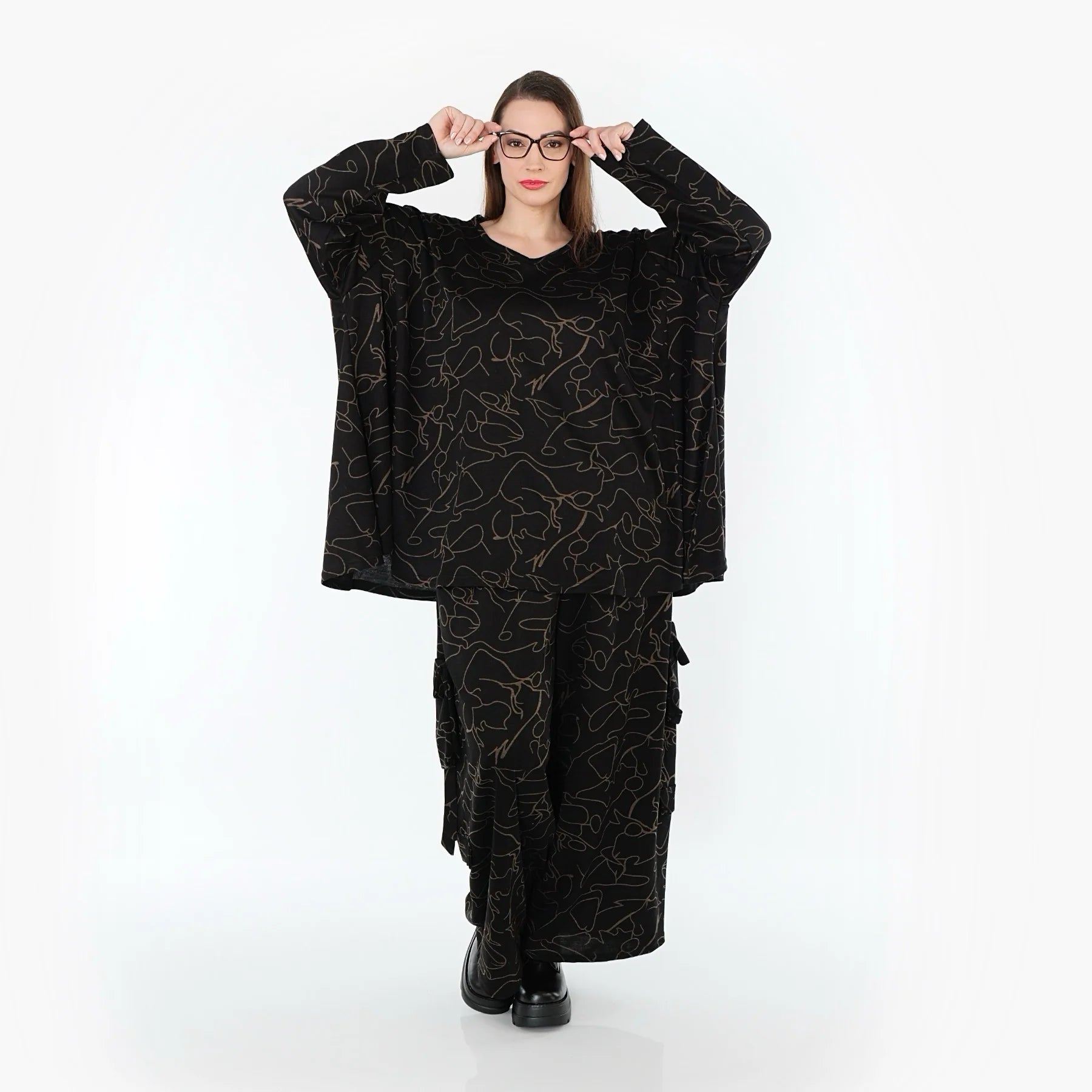  Ballonhose von AKH Fashion aus Viskose, 1545.07125, Schwarz/Braun, Kringel, Ausgefallen