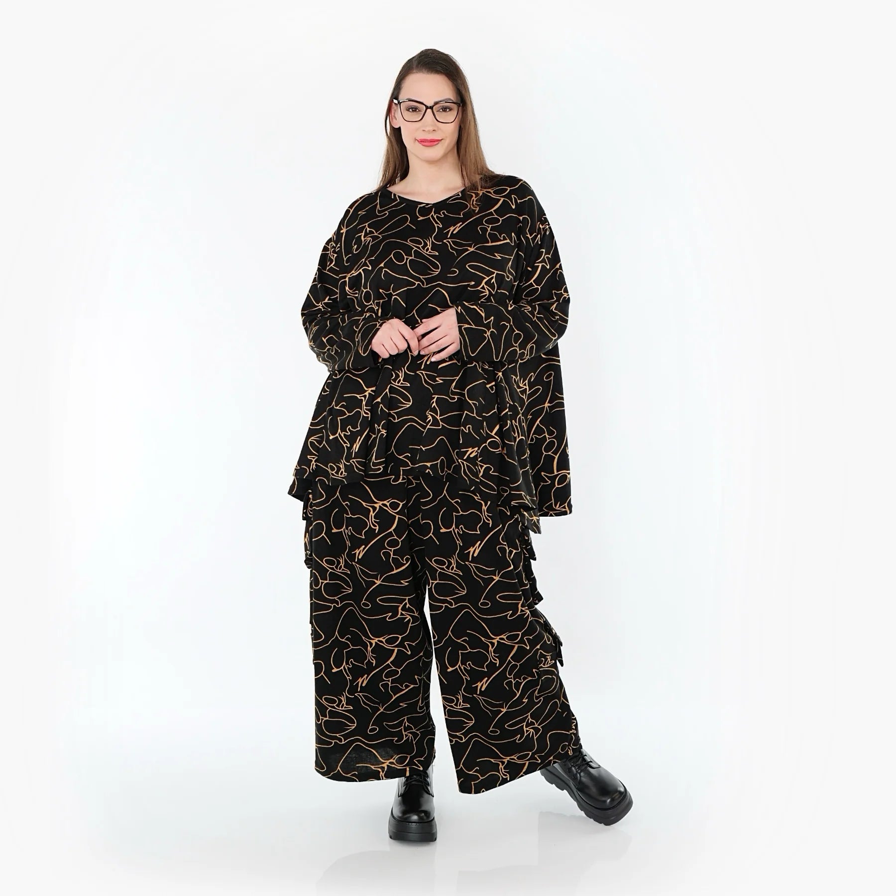  Ballonhose von AKH Fashion aus Viskose, 1545.07125, Schwarz/Orange, Kringel, Ausgefallen