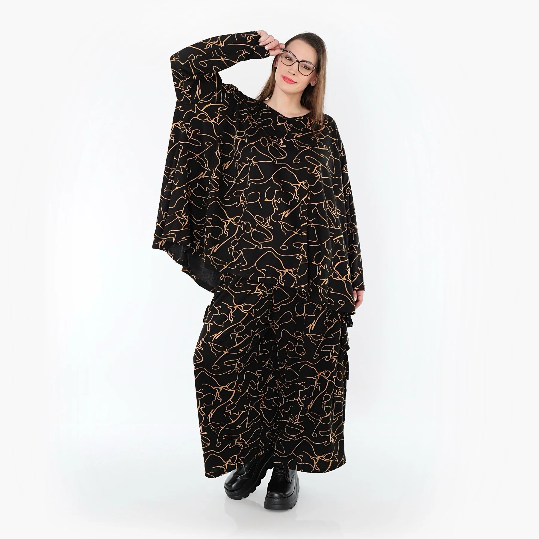  Ballonhose von AKH Fashion aus Viskose, 1545.07125, Schwarz/Orange, Kringel, Ausgefallen