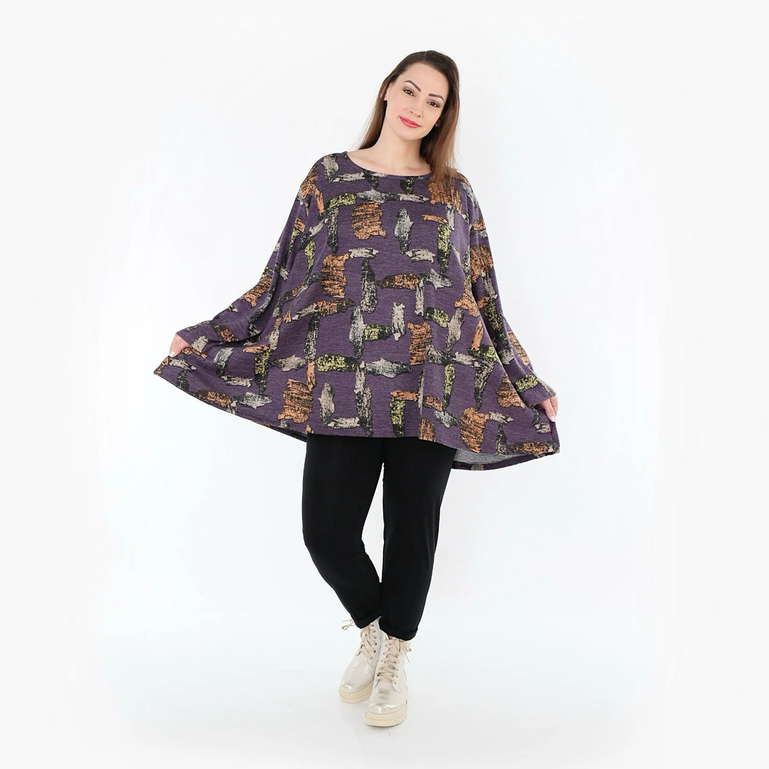  A-Form Bigshirt von AKH Fashion aus Materialmix, 1548.00593, Violett/Multi, Abstrakt, Schick