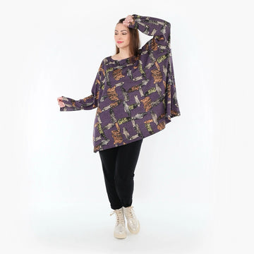  A-Form Bigshirt von AKH Fashion aus Materialmix, 1548.00593, Violett/Multi, Abstrakt, Schick