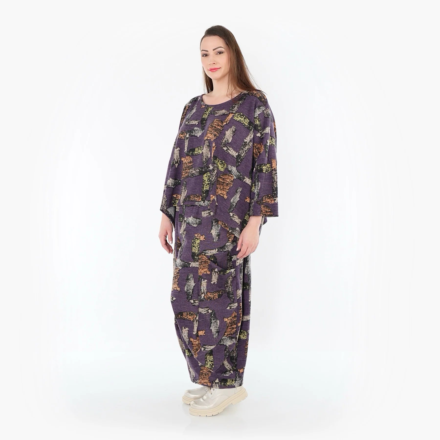  AKH Fashion Überwurf in kastiger Form, aus Materialmix, 1548.03018, Violett/Multi, Schick