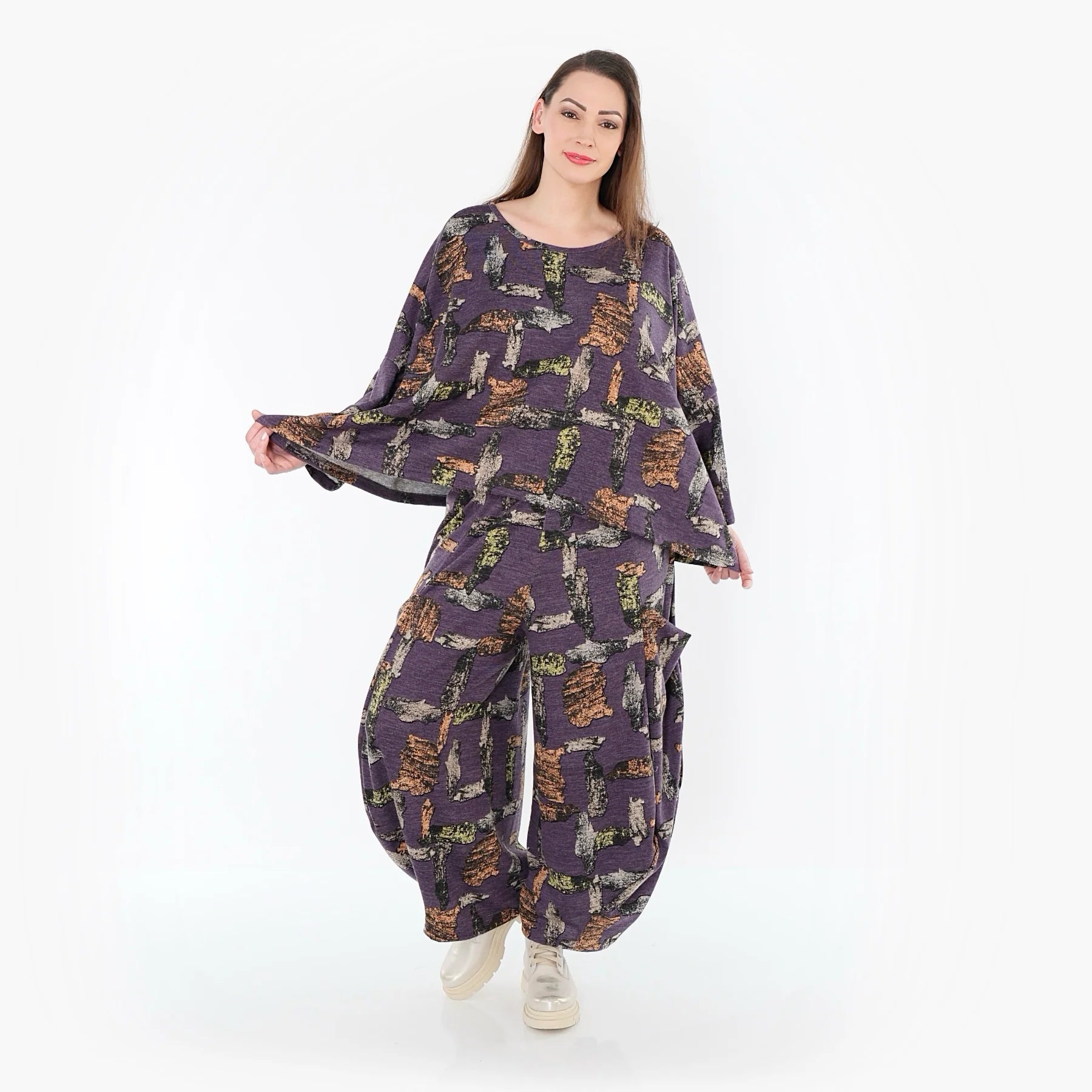  AKH Fashion Überwurf in kastiger Form, aus Materialmix, 1548.03018, Violett/Multi, Schick