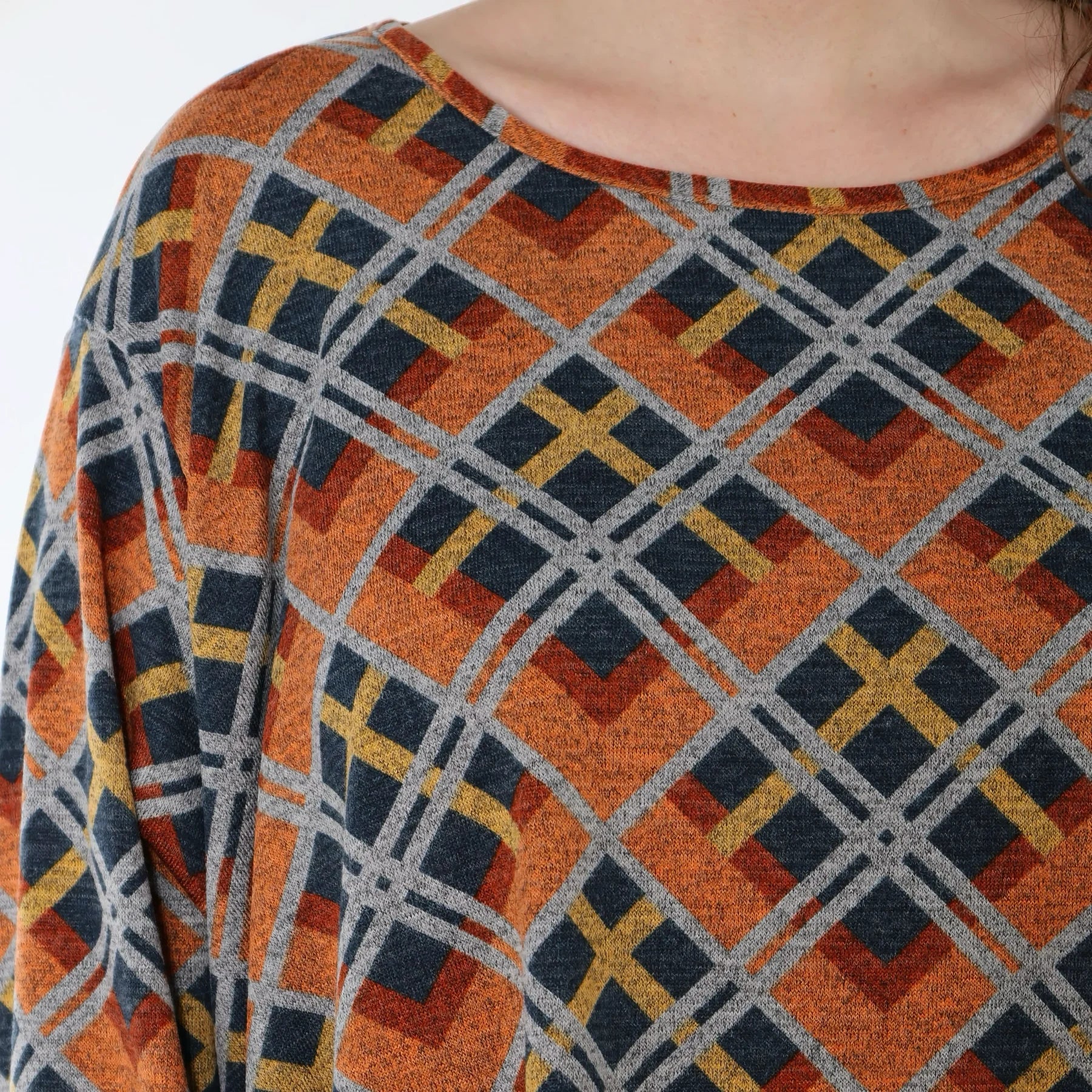  A-Form Bigshirt von AKH Fashion aus Materialmix, 1549.00593, Orange/Blau/Grau, Kariert