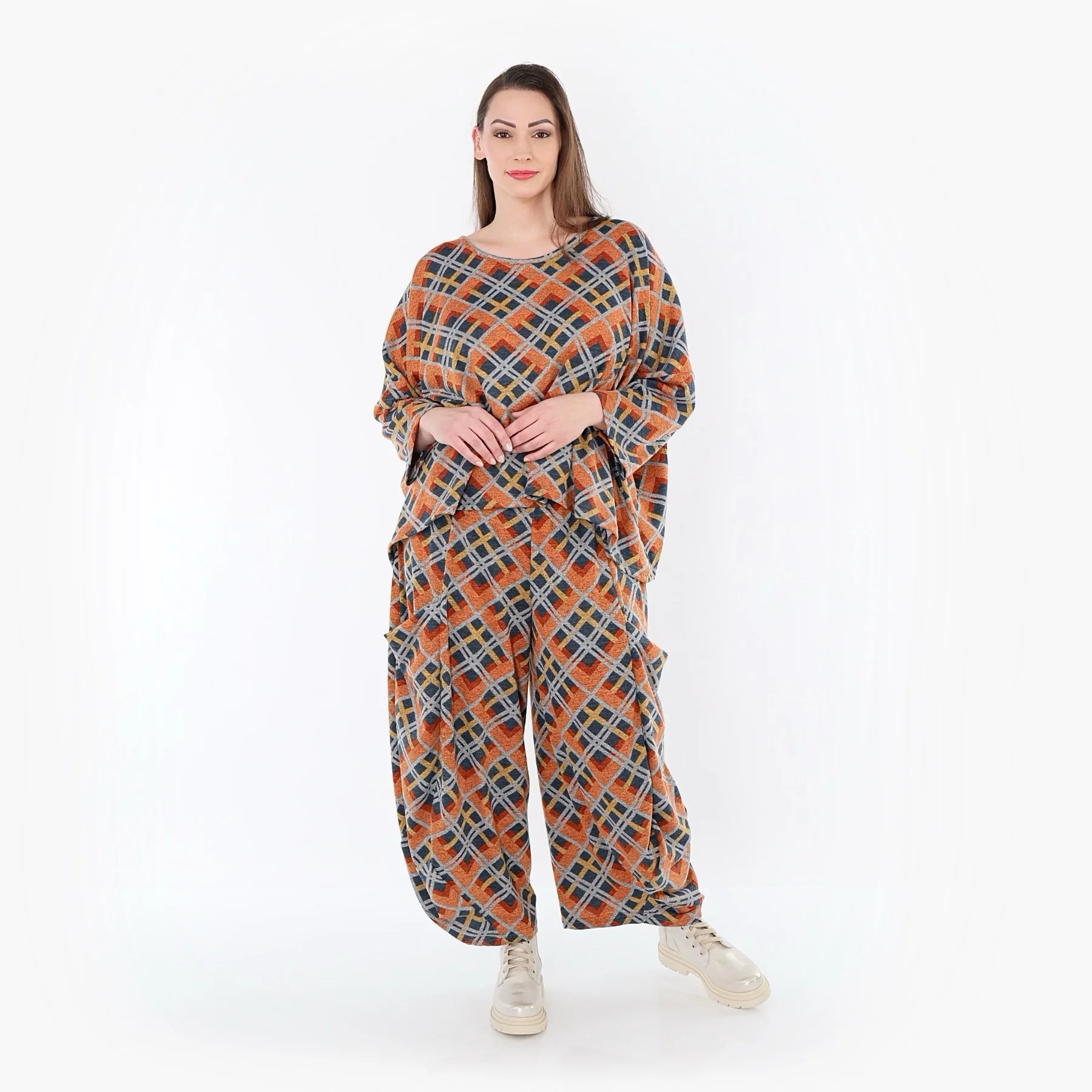  Ballonhose von AKH Fashion aus Materialmix, 1549.08069, Orange/Blau/Grau, Kariert, Schick