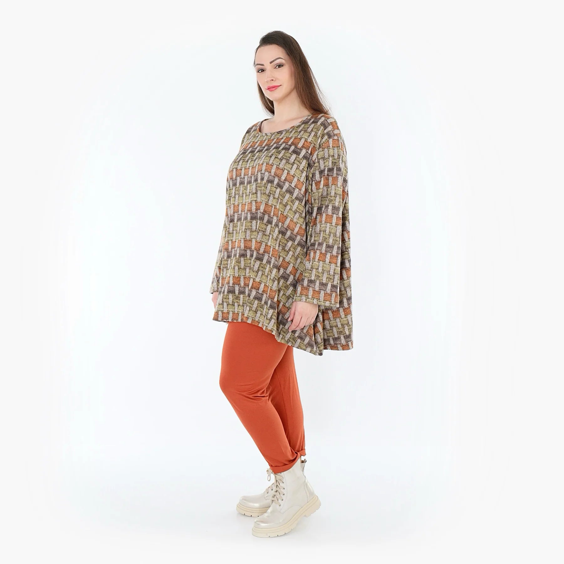  A-Form Bigshirt von AKH Fashion aus Materialmix, 1550.00593, Grau/Orange/Grün, Blockstreifen